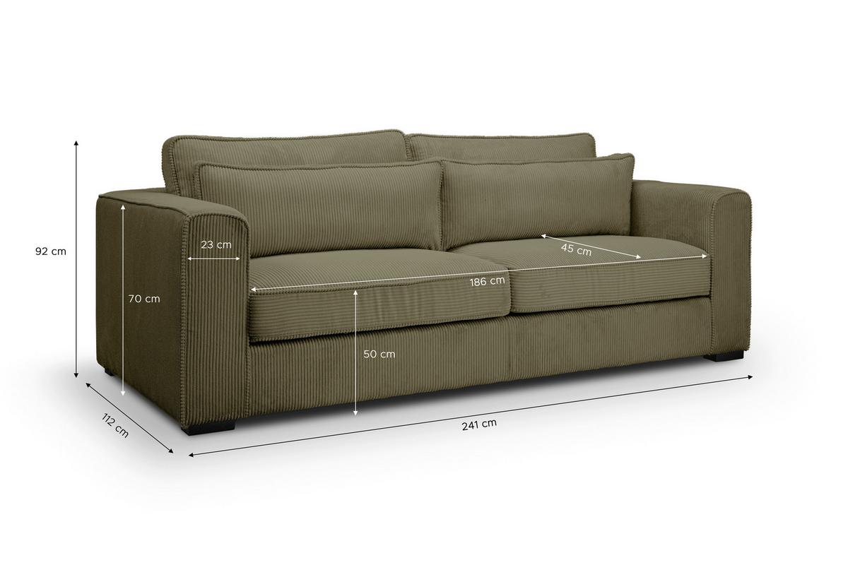 3-Sitzer-Sofa Almera Khaki B: 241cm - Khaki/Schwarz, Basics, Holz/Textil (241/92/112cm) - MID.YOU