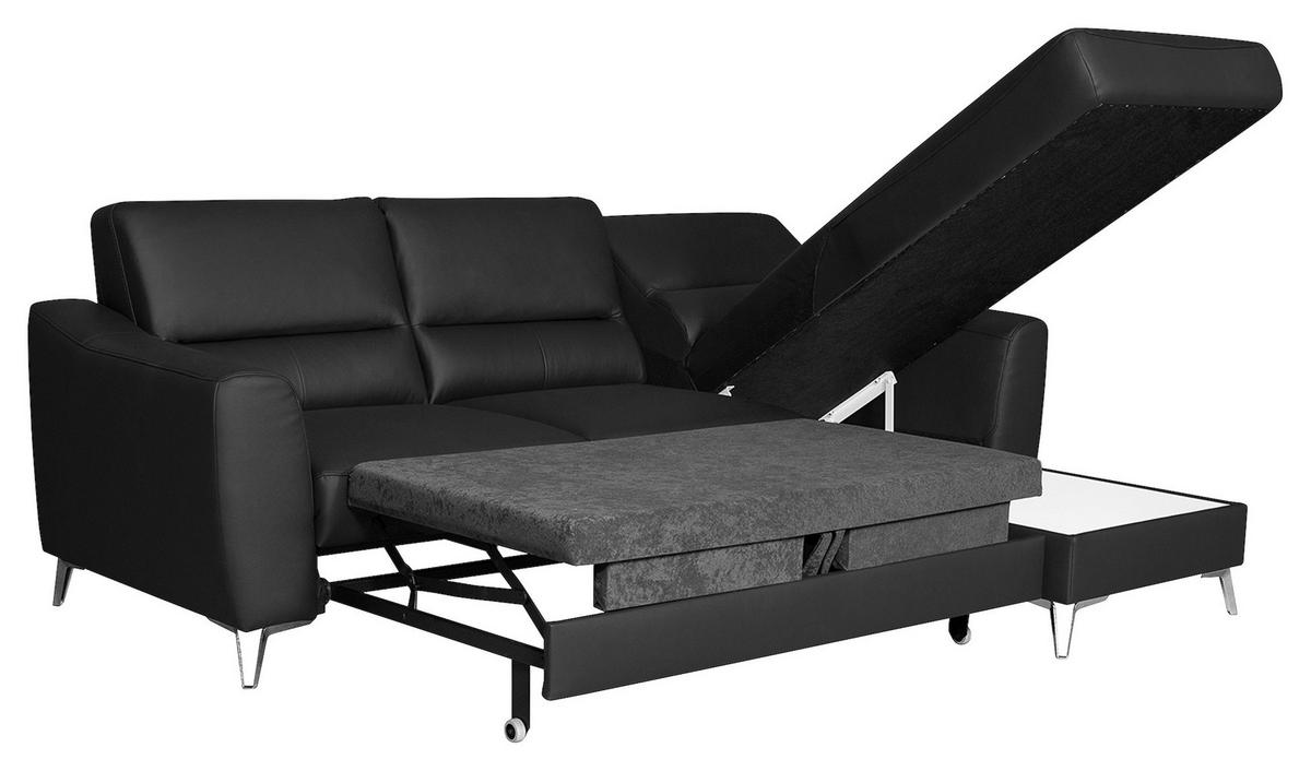 Ecksofa Santos Schwarz S: 241 cm - Chromfarben/Schwarz, Design, Leder/Textil (241/168cm) - Livetastic