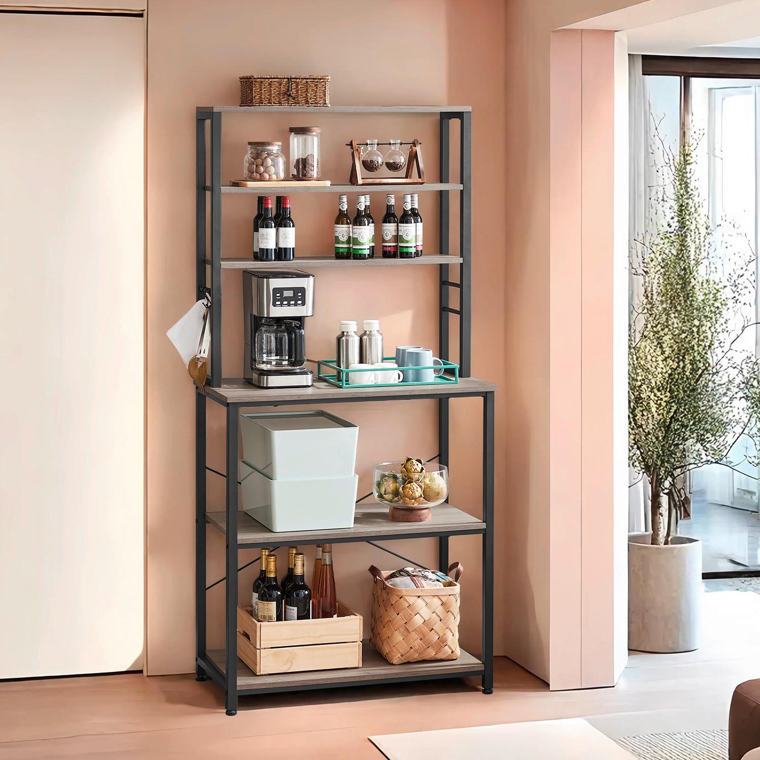 Regal Kitchen Shelf - Greige/Schwarz, MODERN, Holzwerkstoff/Metall (80/167/40cm) - MID.YOU