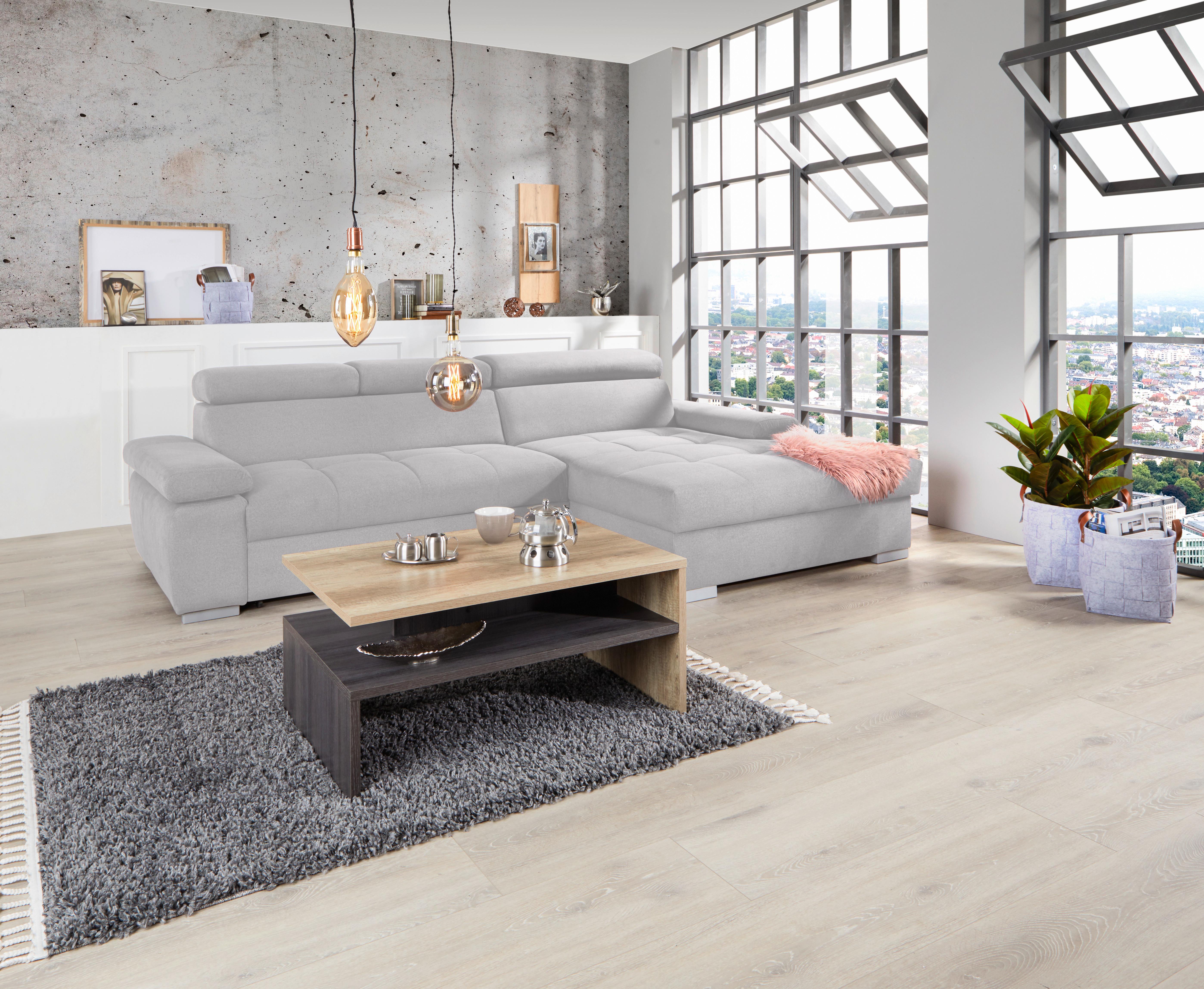 Ecksofa Mit Bettkasten Perry Silberfarben 292x183 Cm - Silberfarben, Design, Textil (292/183cm) - Livetastic