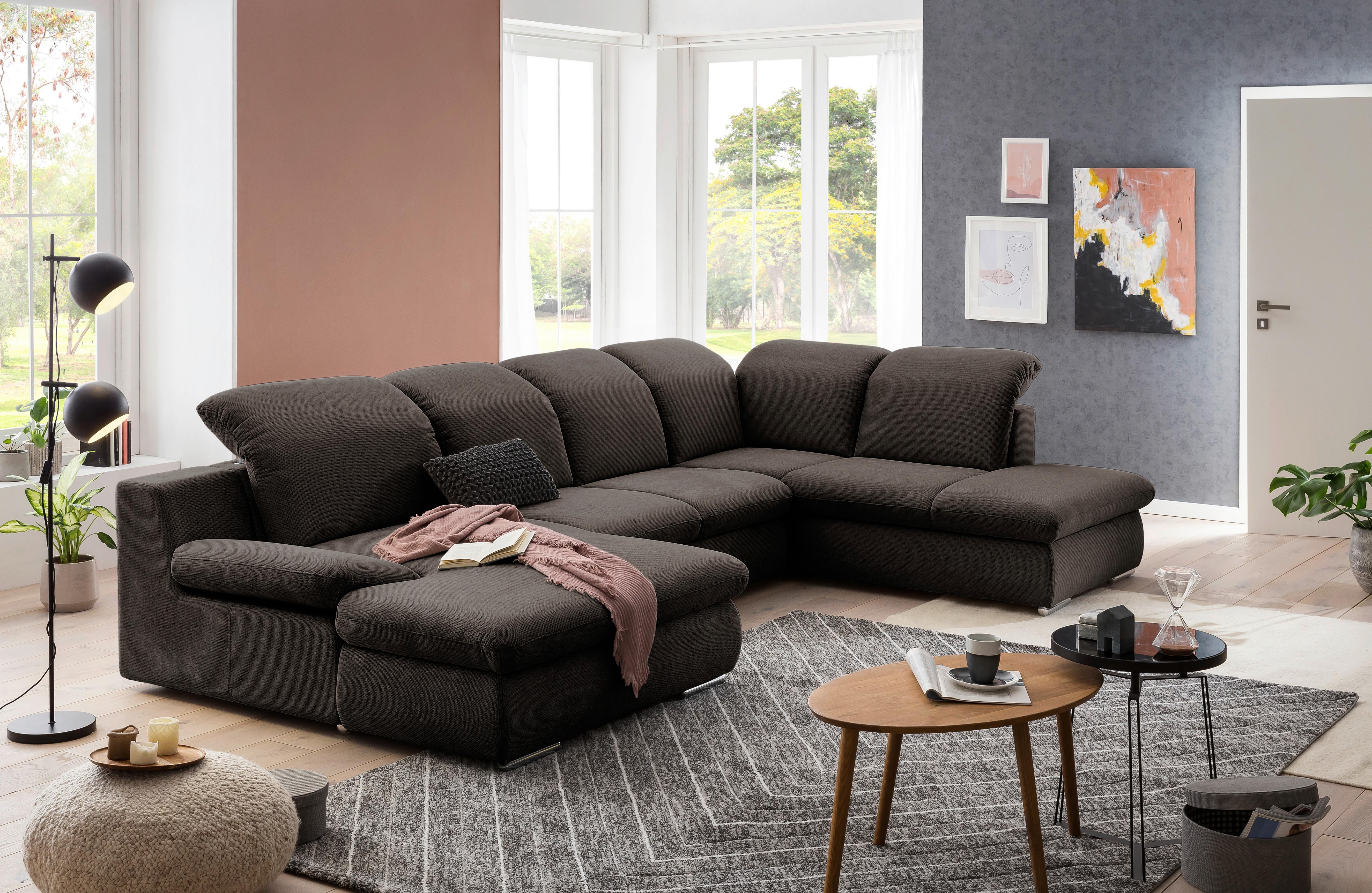 Wohnlandschaft Isona Braun Chenille - Chromfarben/Braun, Design, Textil (165/353/212cm) - Livetastic
