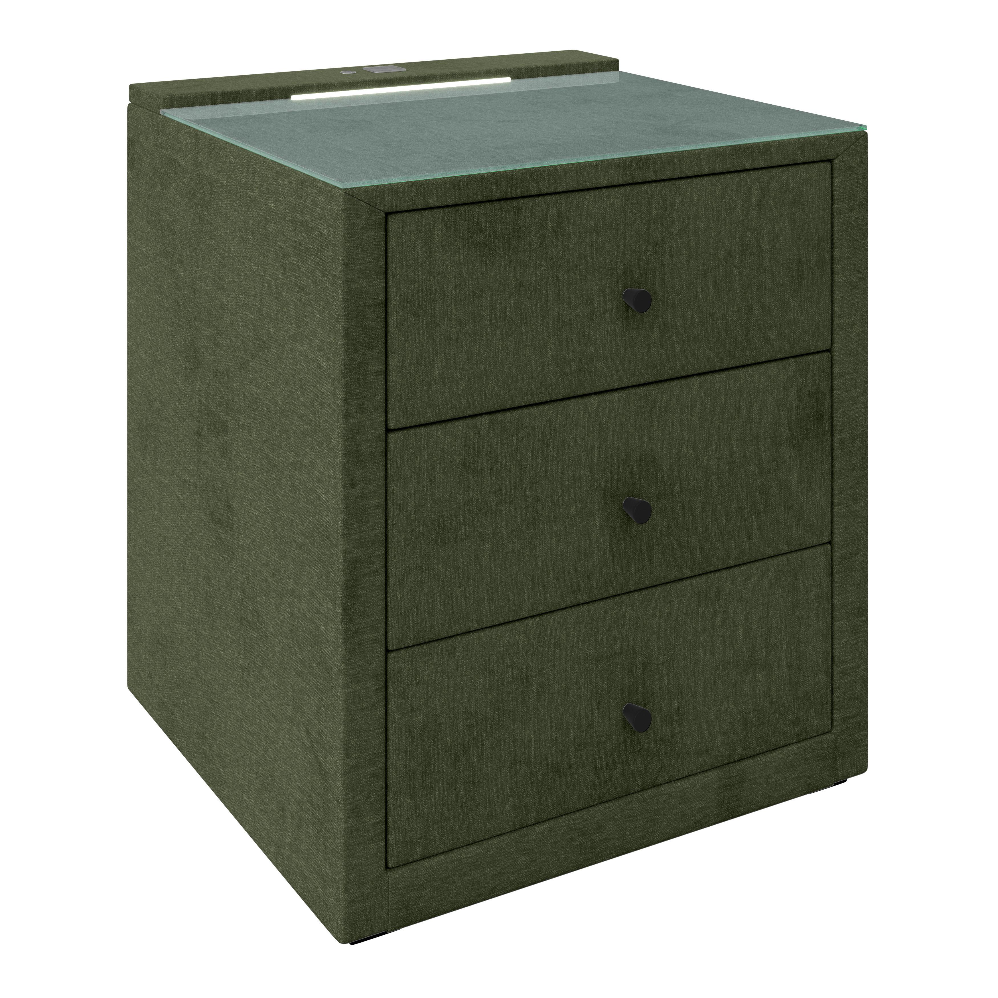 Nachtkästchen Maya - Schwarz/Olivgrün, MODERN, Glas/Holzwerkstoff (48/56/45,5cm)
