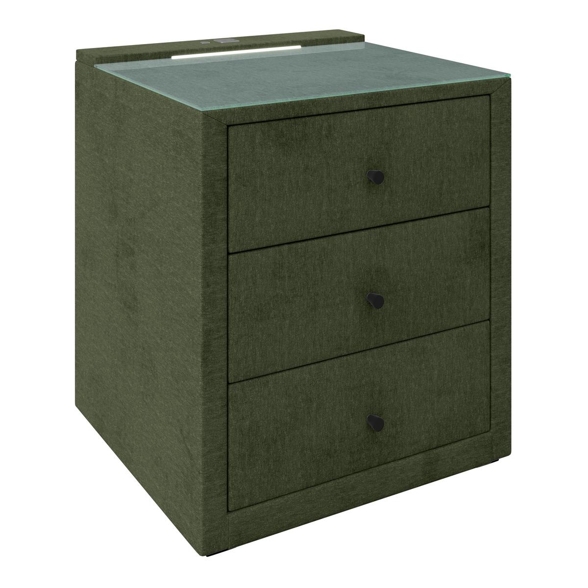 Nachtkästchen Maya - Schwarz/Olivgrün, MODERN, Glas/Holzwerkstoff (48/56/45,5cm)
