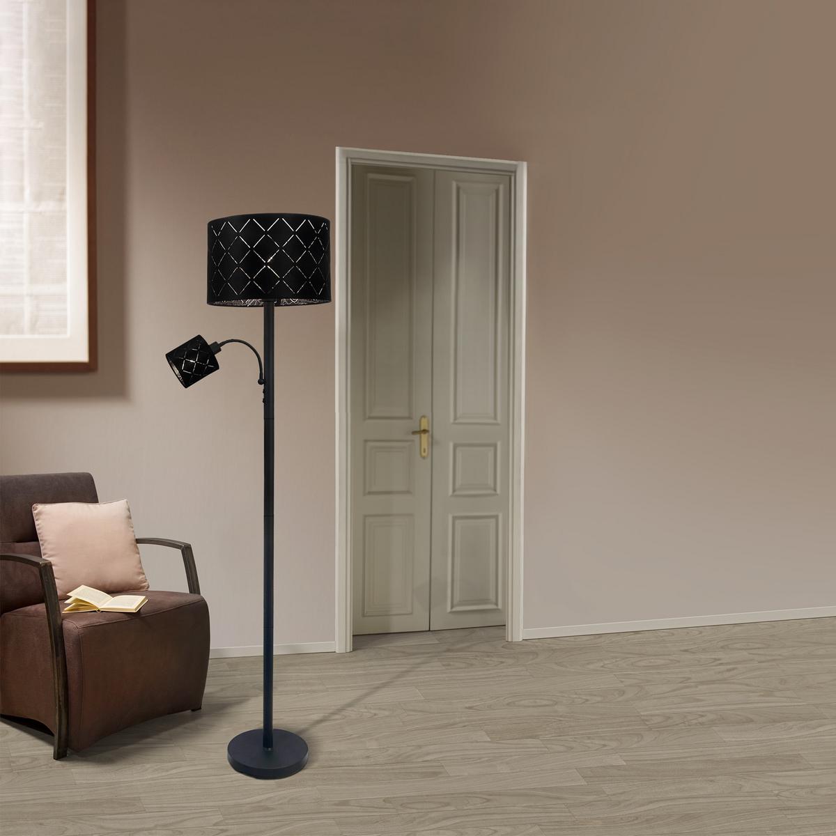 Stehlampe Gabriela Schwarz mit Flexarm und Schalter - Schwarz, ROMANTIK / LANDHAUS, Textil/Metall (35/162cm) - James Wood