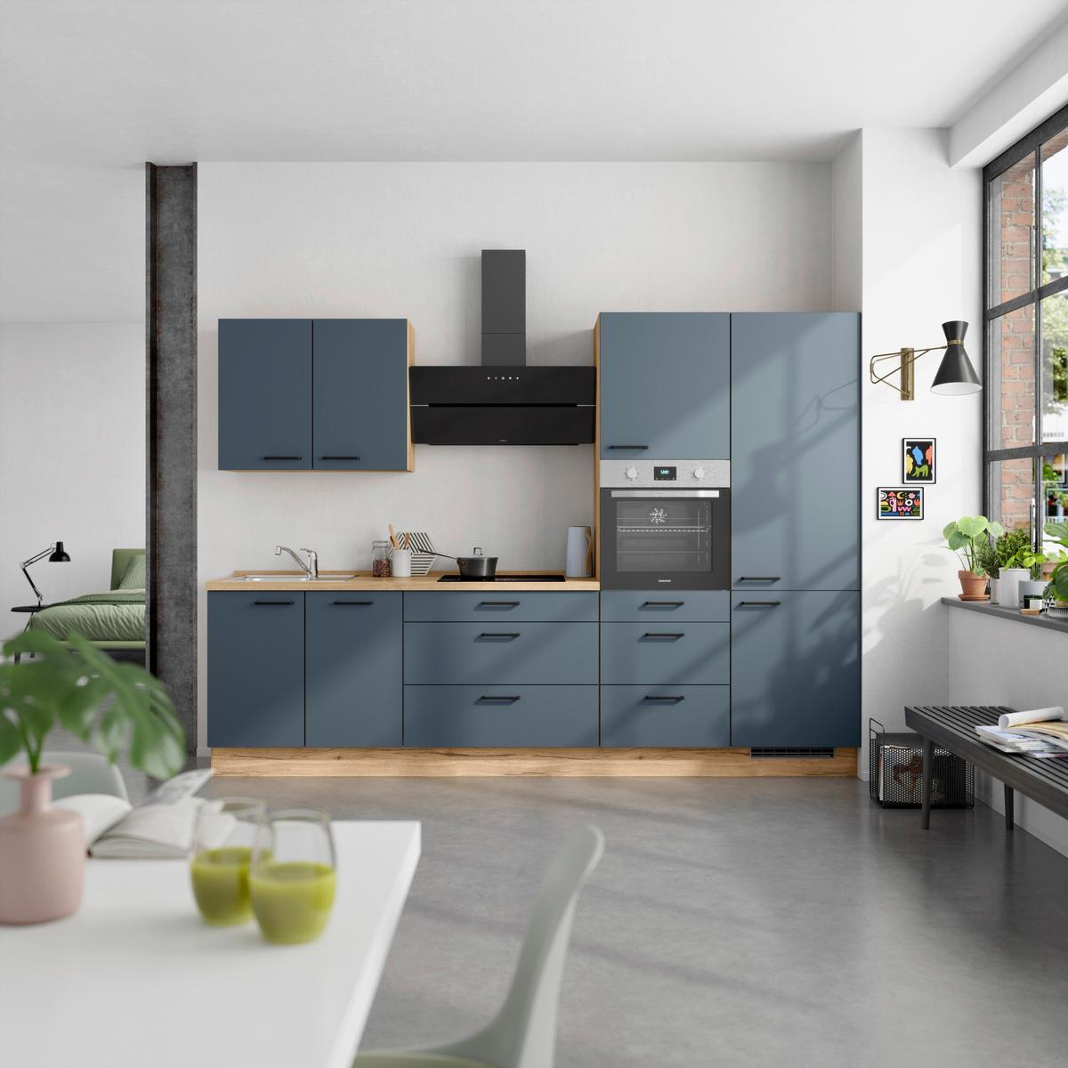 Küchenleerblock Easytouch High-Line, H4 Rechts - Blau/Eichefarben, MODERN, Holzwerkstoff (300cm) - Nobilia