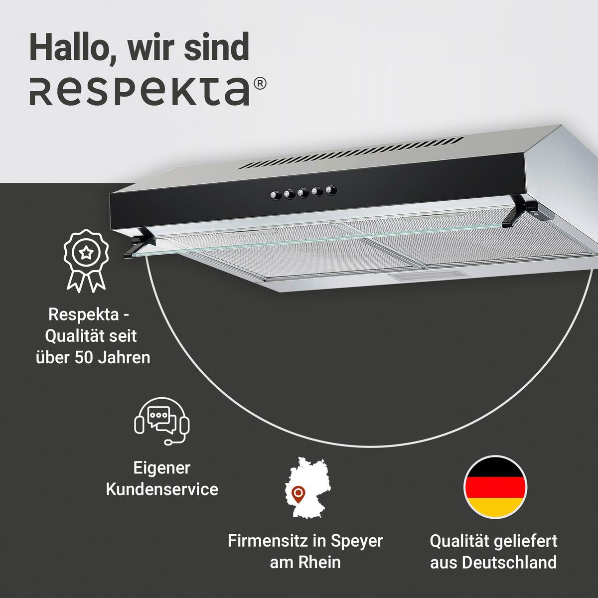 Dusntabzugshaube Respekta Schwarz/Edelstahl B: 60 cm Led - Edelstahlfarben/Schwarz, Trend, Glas/Metall (60/13/50,3cm) - Respekta