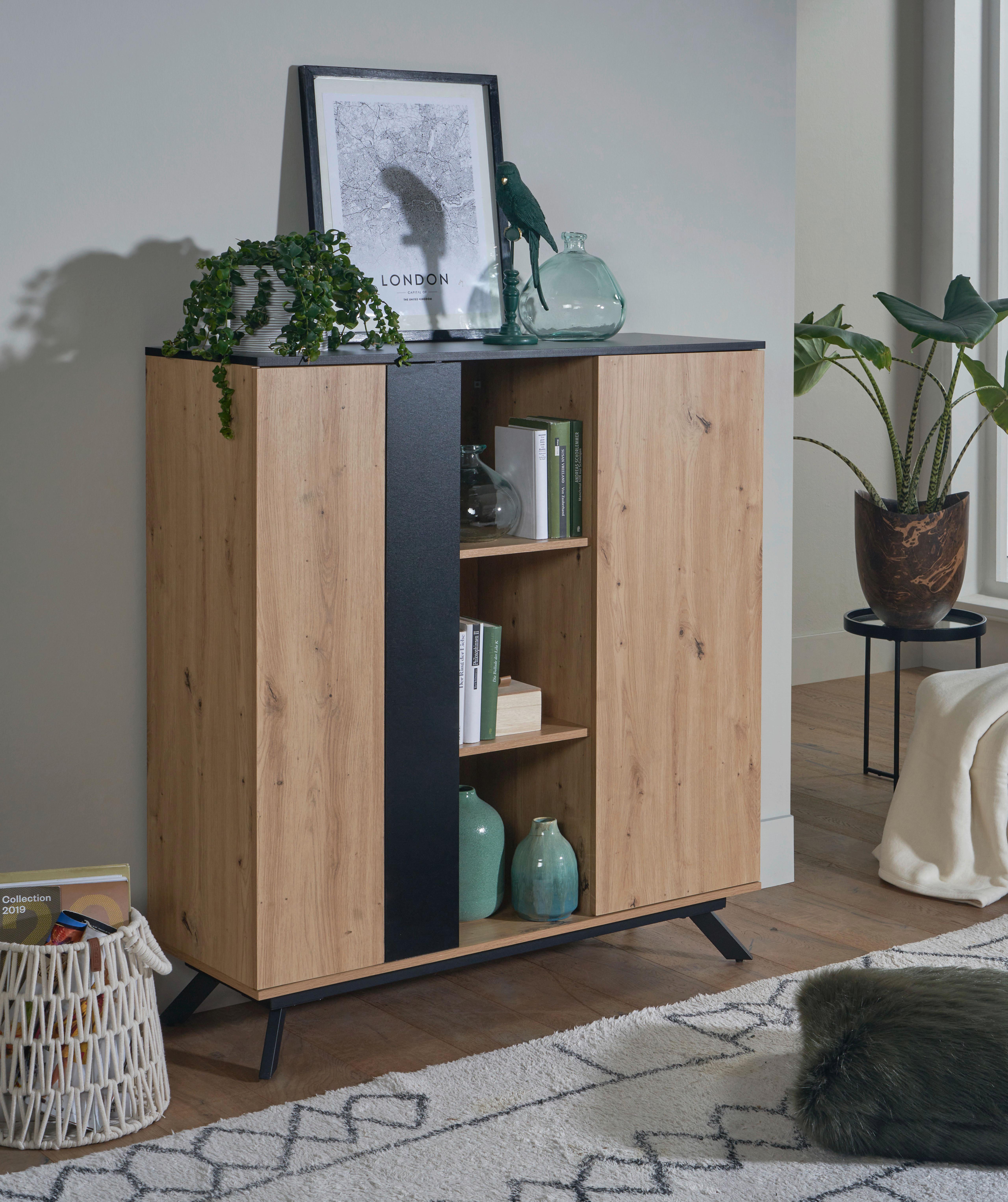 VYSOKÁ KOMODA WL - hnedá/čierna, Design, kov/kompozitné drevo (110/125/40cm) - P & B