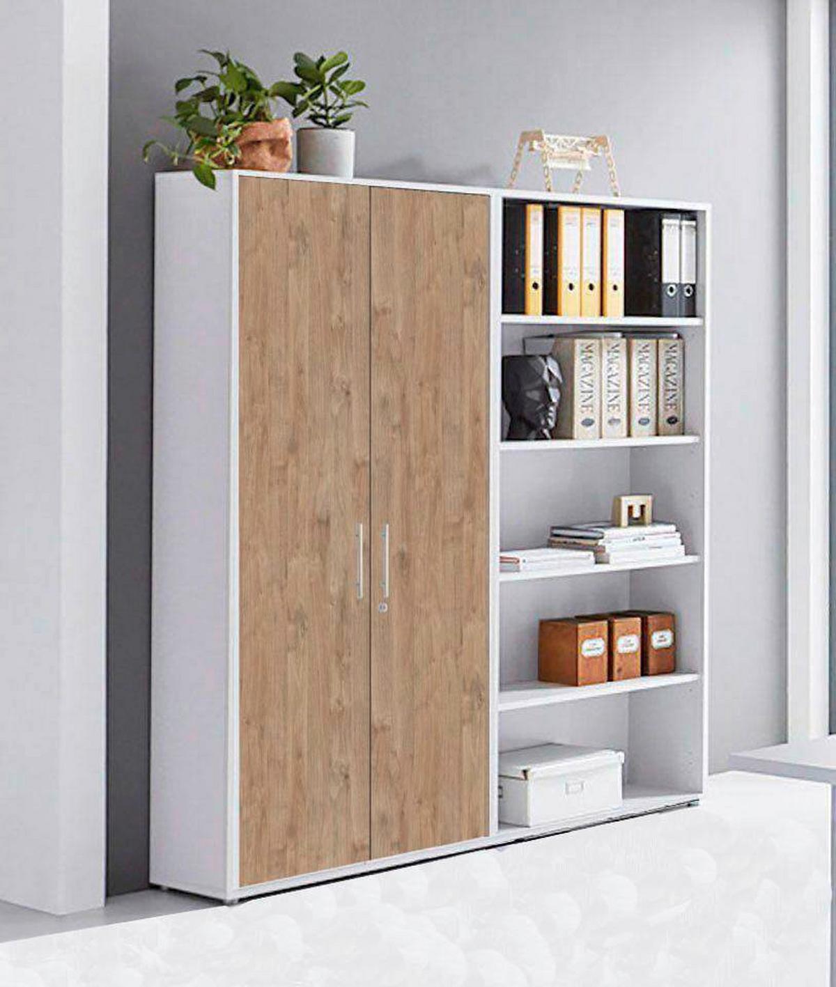 Aktenschrank Office Edition Weiß/eiche Dekor B: 168,8cm - Eichefarben/Weiß, MODERN, Holzwerkstoff (168,8/185,6/33cm) - MID.YOU