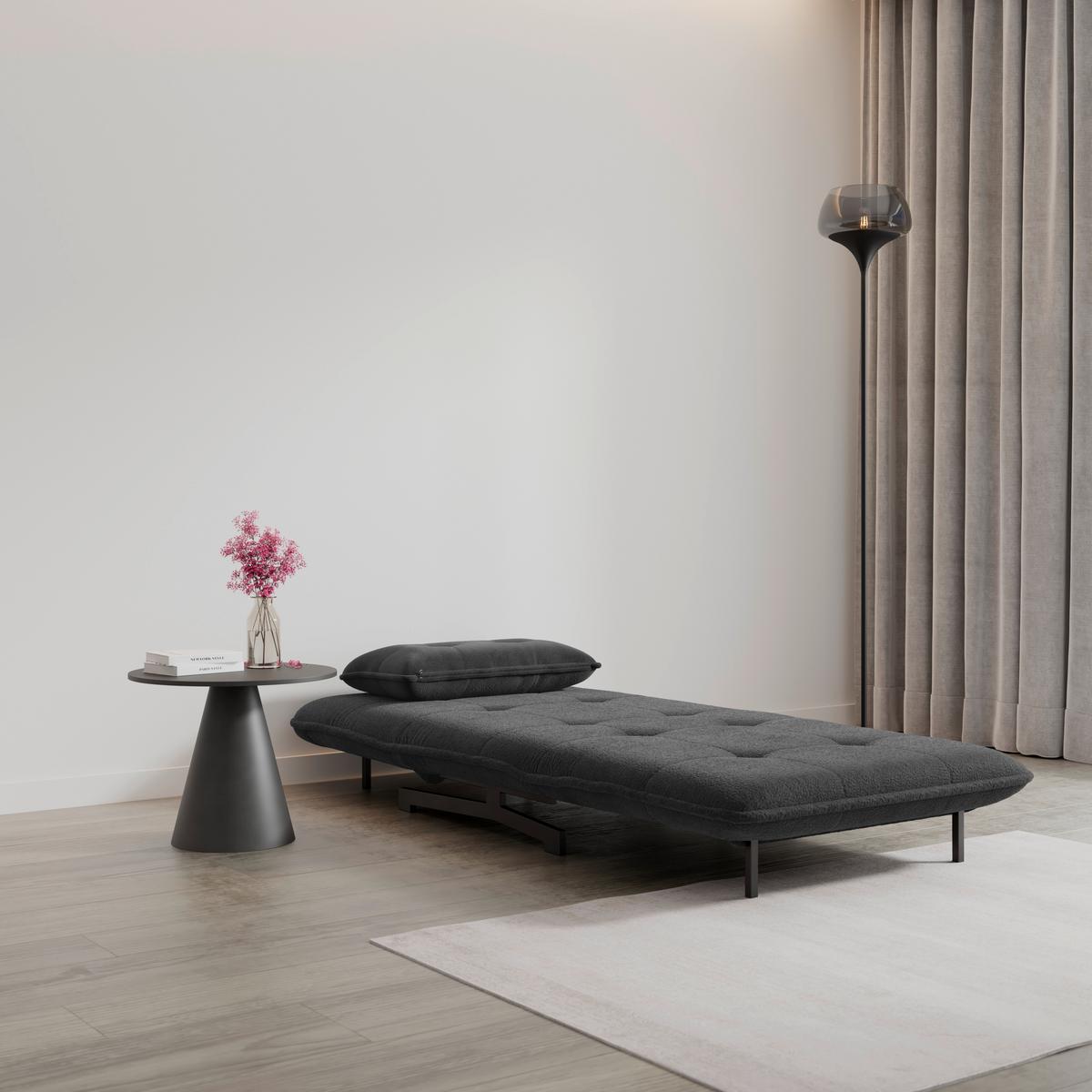 Rozkladacie kreslo LUNA, tmavosivé buklé, max.120 kg - čierna/tmavosivá, Modern, kov/textil (92/40/66cm) - Bessagi Home