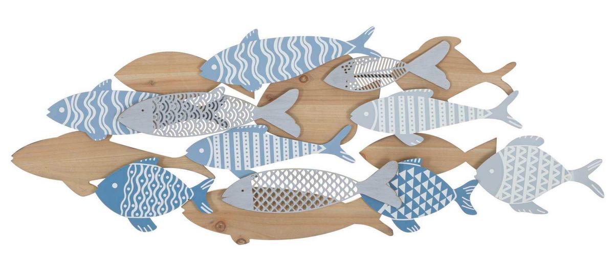 Wanddeko Fish Sea Blau, Wildeiche Dekor B: 91 Cm - Basics, Holzwerkstoff/Metall (91/33.5/3cm)
