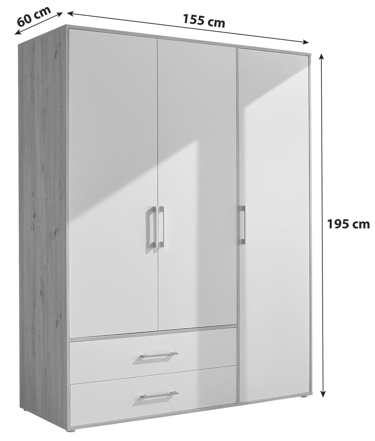 Kleiderschrank Lembo - Weiß/Eiche San Remo, KONVENTIONELL, Holzwerkstoff (155/195/60cm)