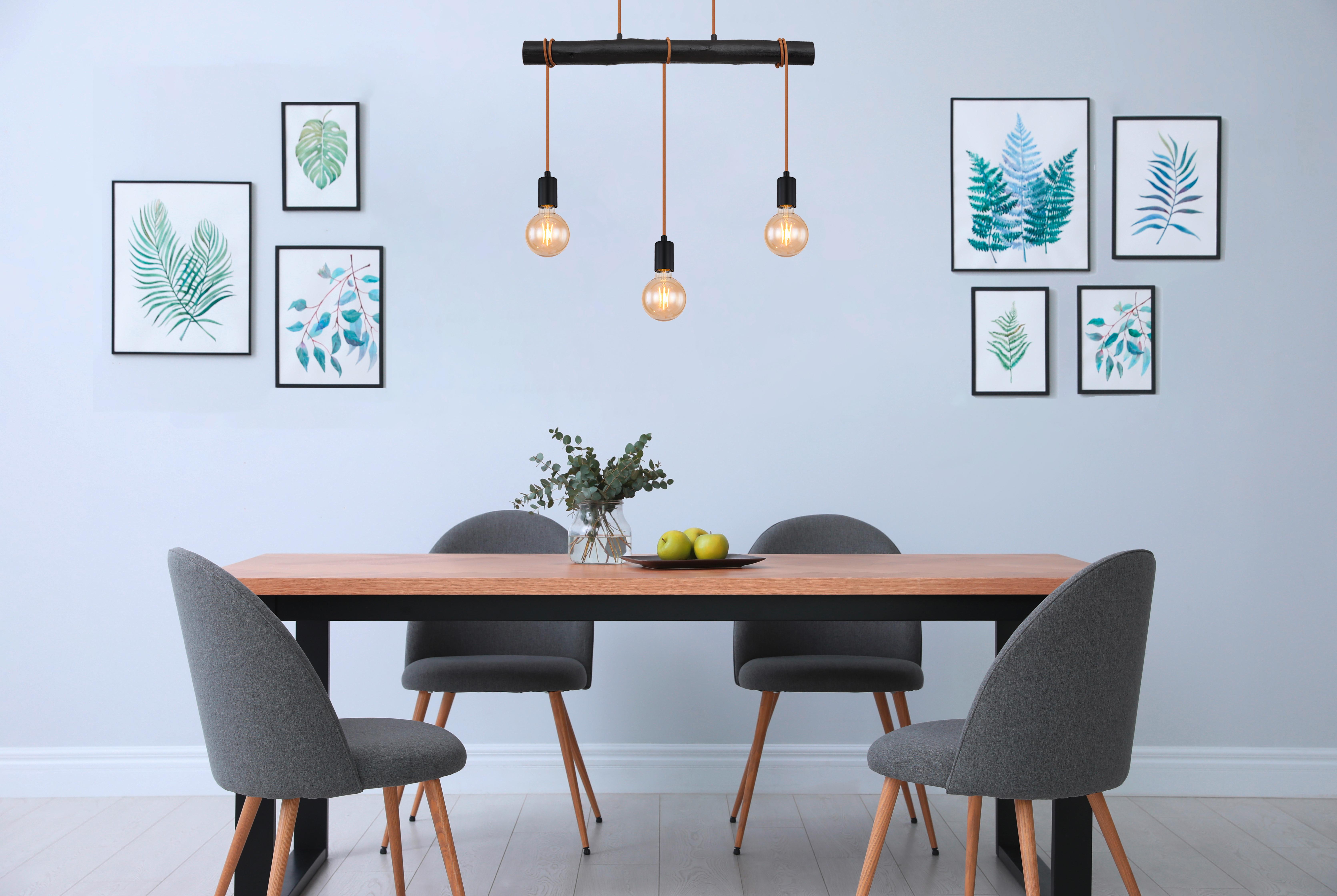 Hängeleuchte H: 120 Cm 3-Flammig - Schwarz, Design, Holz/Metall (60/5/120cm) - Globo