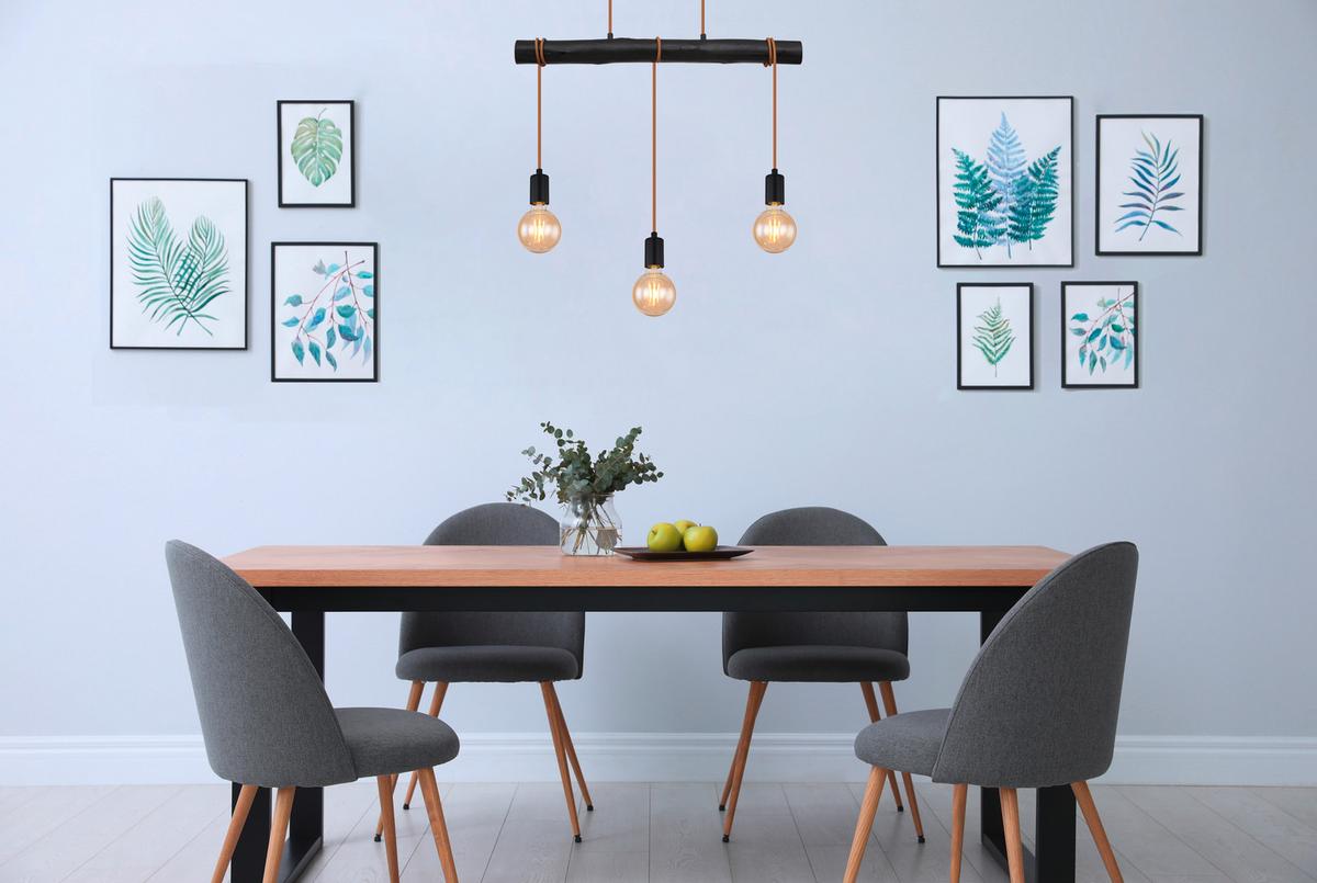 Hängeleuchte H: 120 Cm 3-Flammig - Schwarz, Design, Holz/Metall (60/5/120cm) - Globo