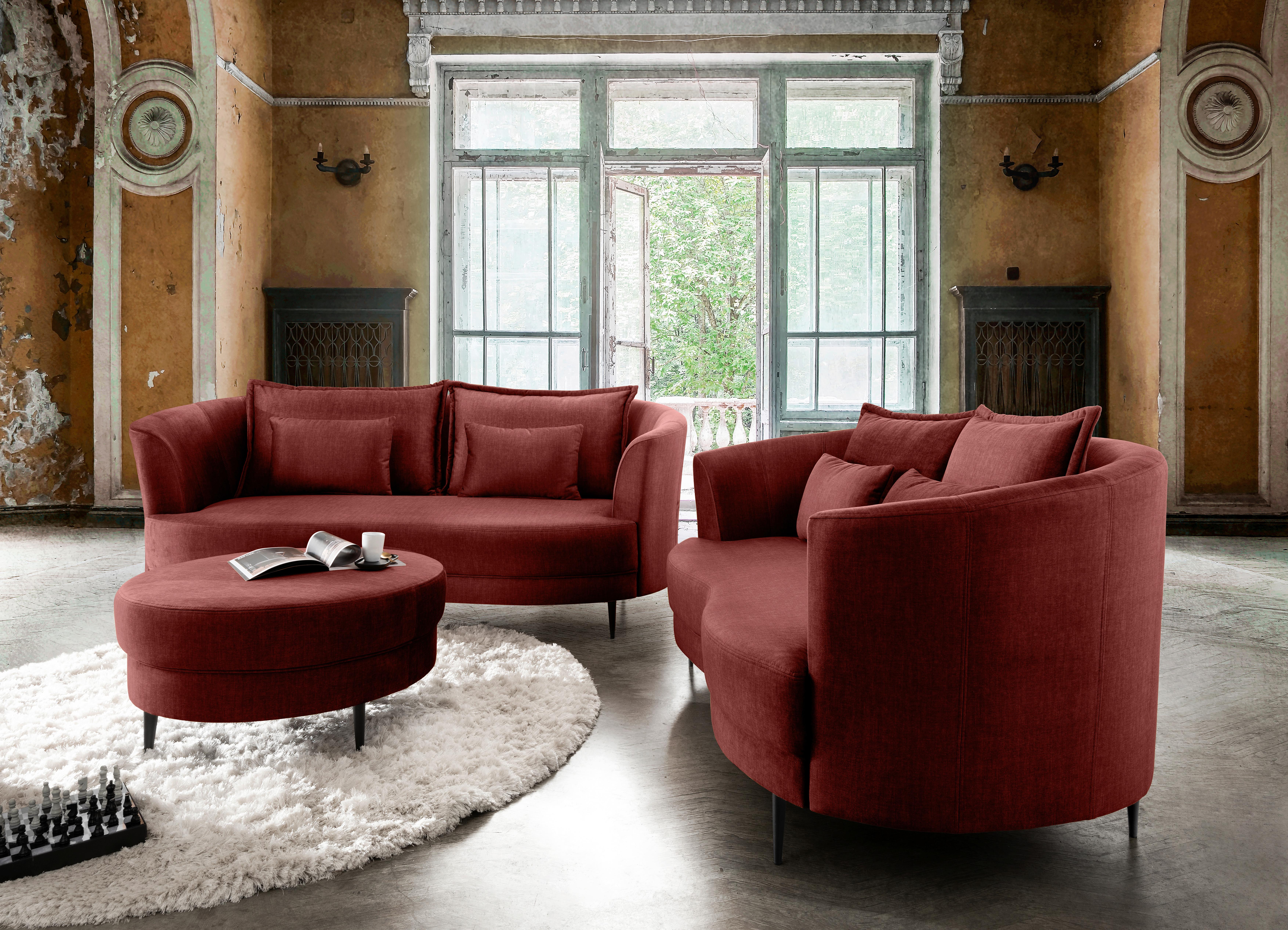 Hocker Pistaccio Koralle Velours, D: 80 cm - Koralle/Schwarz, MODERN, Textil (80/43cm) - Livetastic