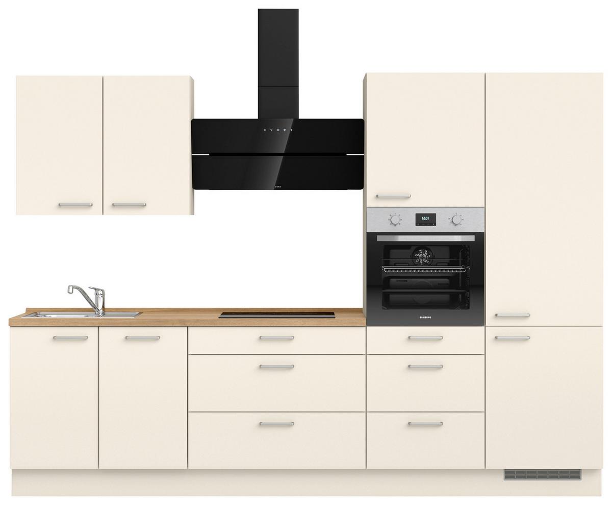 Kuchynská linka 300 cm, magnóliová supermatná - barvy dubu/magnolie, Moderní, kov/kompozitní dřevo (300cm) - Nobilia