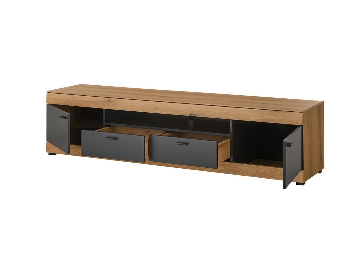 Lowboard Soleto Graphit-/Eichefarben B: 200cm - Eichefarben/Schwarz, Design, Holzwerkstoff (200/48/45cm) - MID.YOU