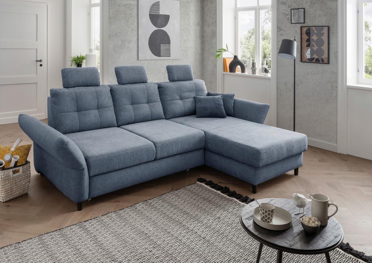 Ecksofa Brizzini Hellblau S: 250-280/176 Cm - Blau/Silberfarben, MODERN, Holz/Textil (250-280/176cm) - Livetastic