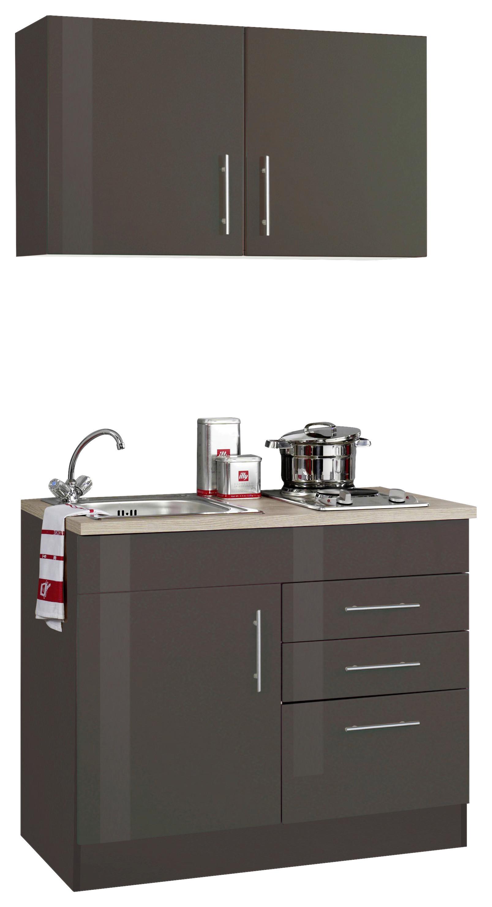 Miniküche Toronto Grau/eiche Dekor B: 100 Cm - Grau Hochglanz/Graphitfarben, MODERN, Holzwerkstoff (100cm) - Held