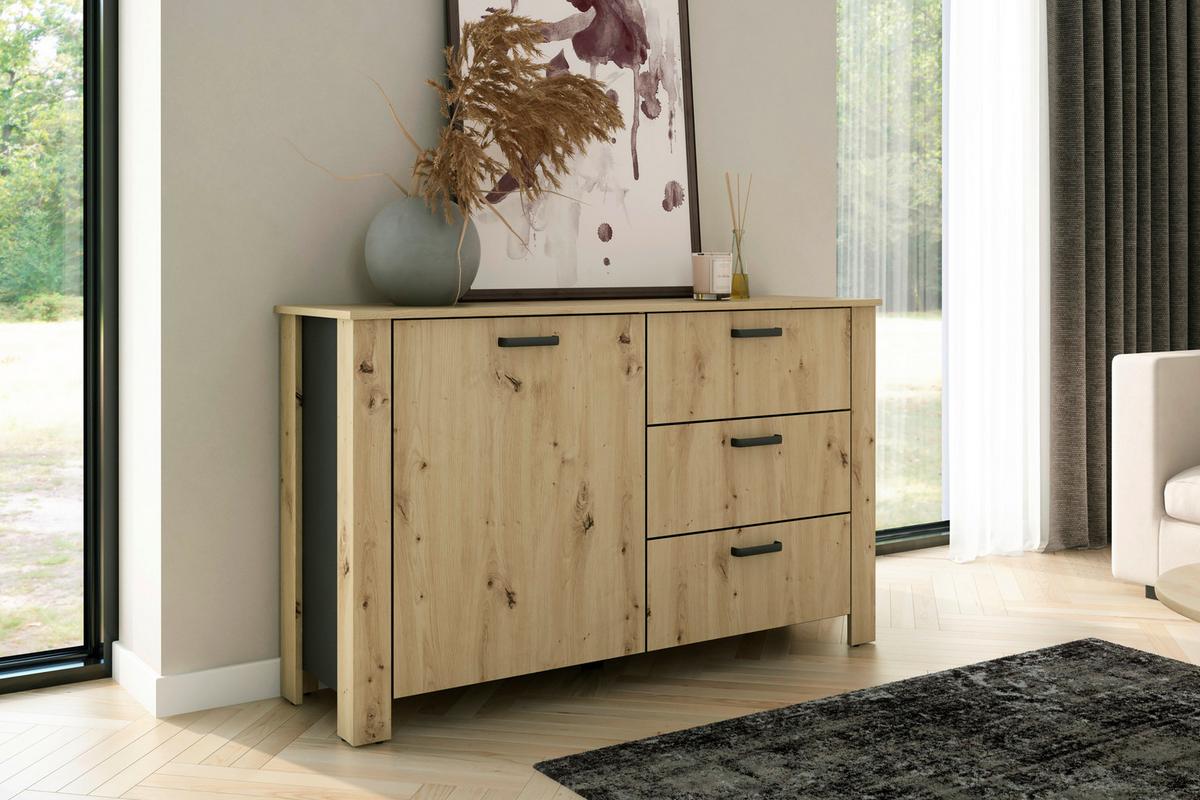 Sideboard Faro Eiche Artisan B: 140 cm - Schwarz/Eiche Artisan, Design, Holzwerkstoff (140/84/40cm) - MID.YOU