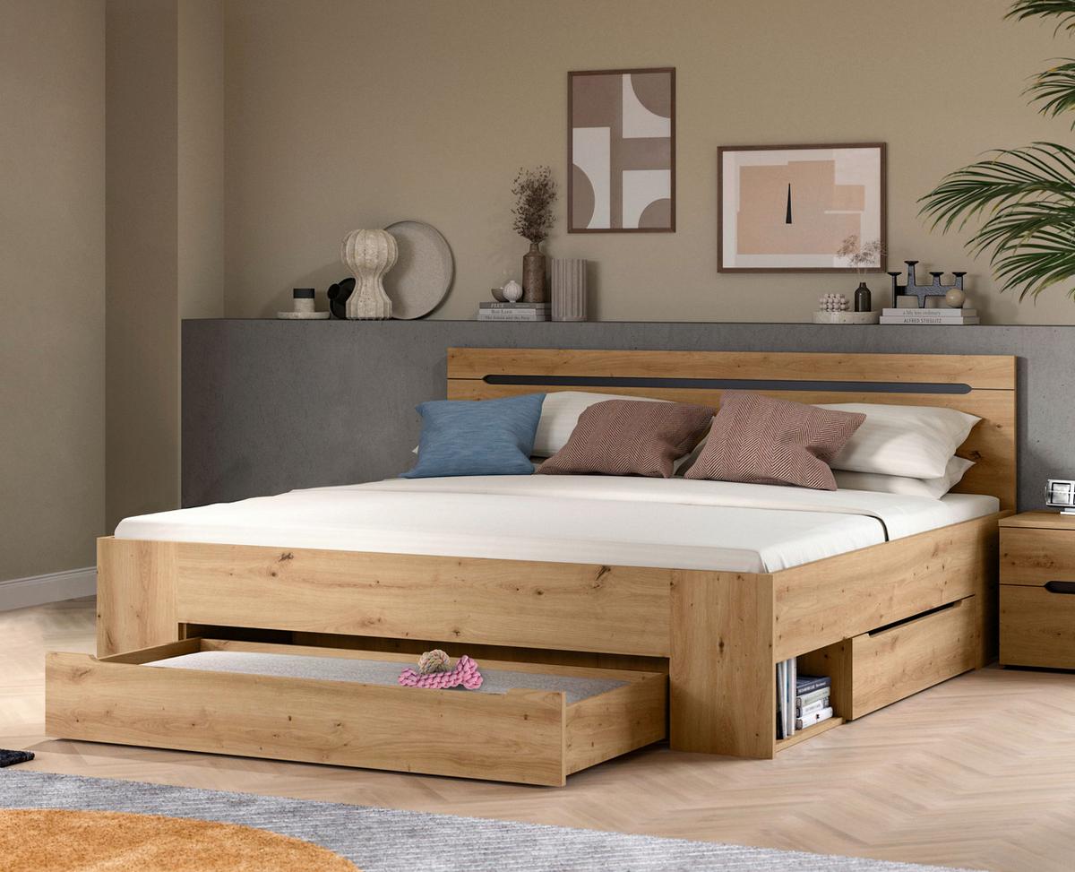 Bett Canu Grau /Eiche Artisan Dekor 180x200cm - Eiche Artisan/Grau, MODERN, Holzwerkstoff (180/200cm) - MID.YOU
