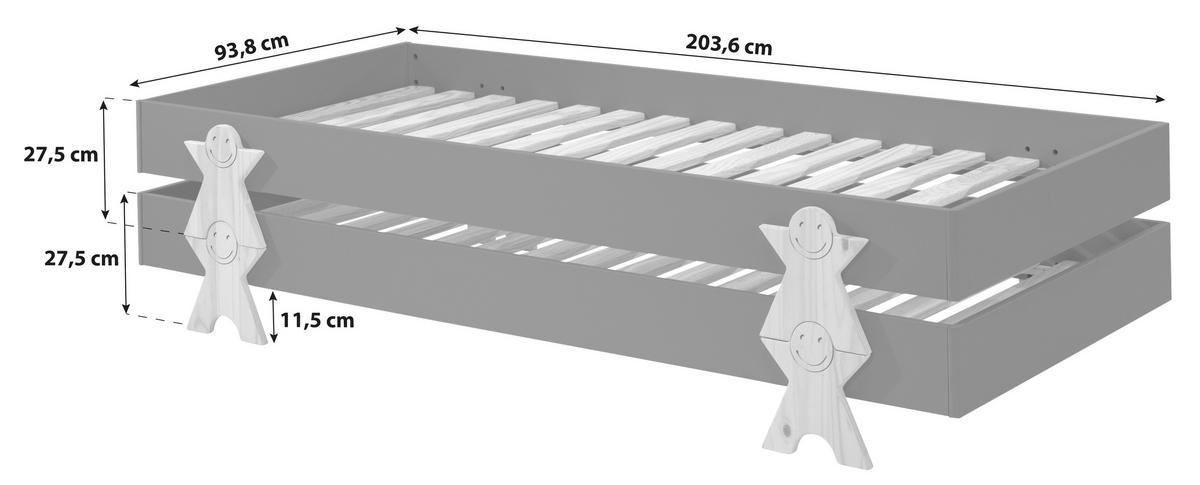 Stohovatelná postel MODULO šedá - barvy borovice/šedá, Moderní, dřevo/kompozitní dřevo (90/200cm) - MID.YOU