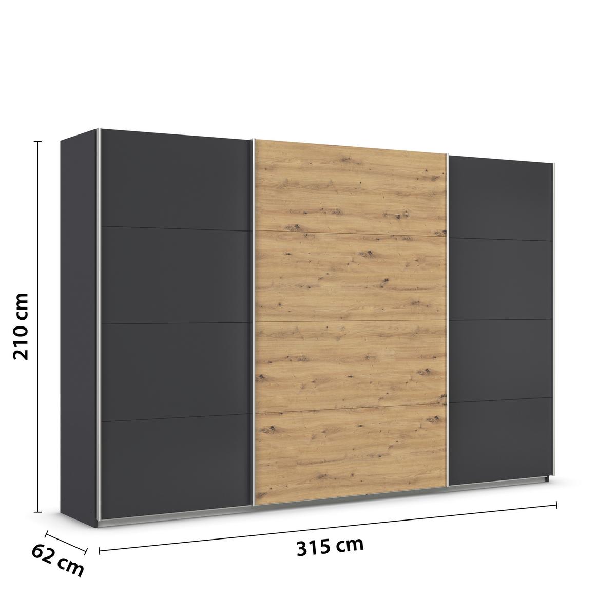 Tolóajtós Szekrény Feldkirch 315/210 Cm - Artisan tölgy/antracit, Modern, faalapú anyag (315/210/62cm)
