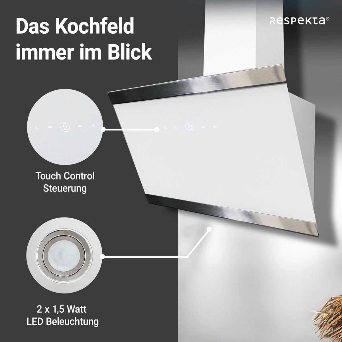 Dunstabzugshaube Respekta Bxh: 59,5-74,2-109,2 Cm - Weiß, Trend, Glas/Metall (59,5/74,2-109,2/38,5cm) - Respekta