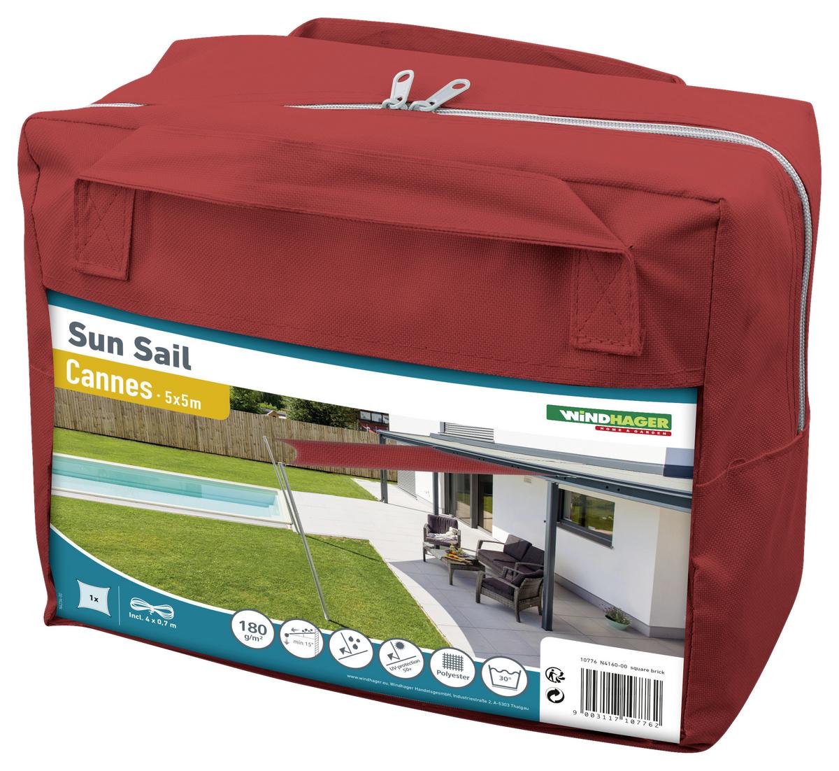 Sonnensegel Quadrat 5x5 M - Dunkelrot, Basics (500/500cm)