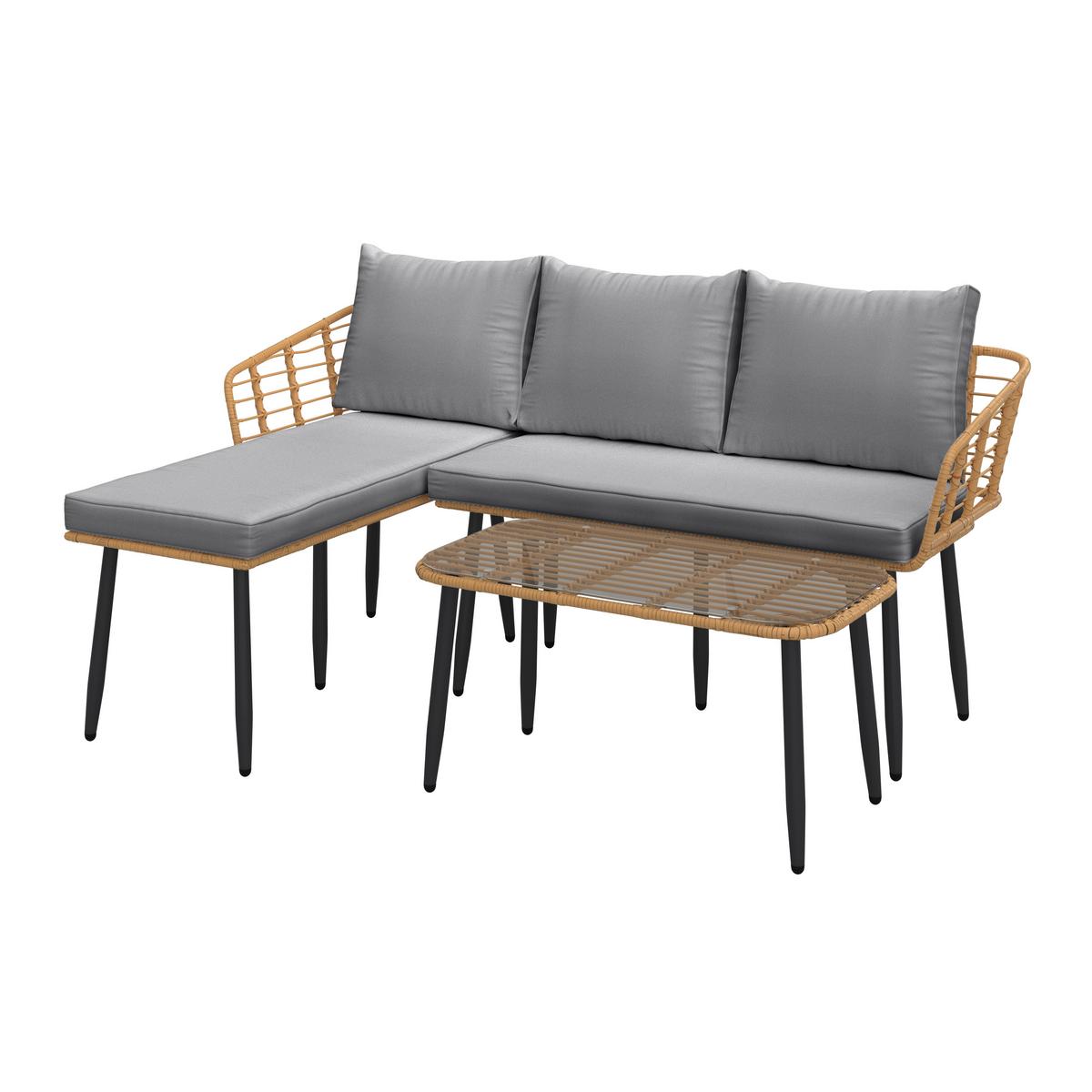 Loungegarnitur Kreta - Naturfarben/Grau, MODERN, Glas/Kunststoff (122cm) - Beldano