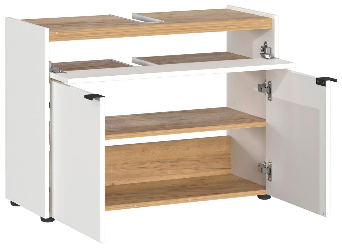 Badezimmer Forano Weiß Eichefarben - Eichefarben/Schwarz, MODERN, Holzwerkstoff (129cm) - Germania