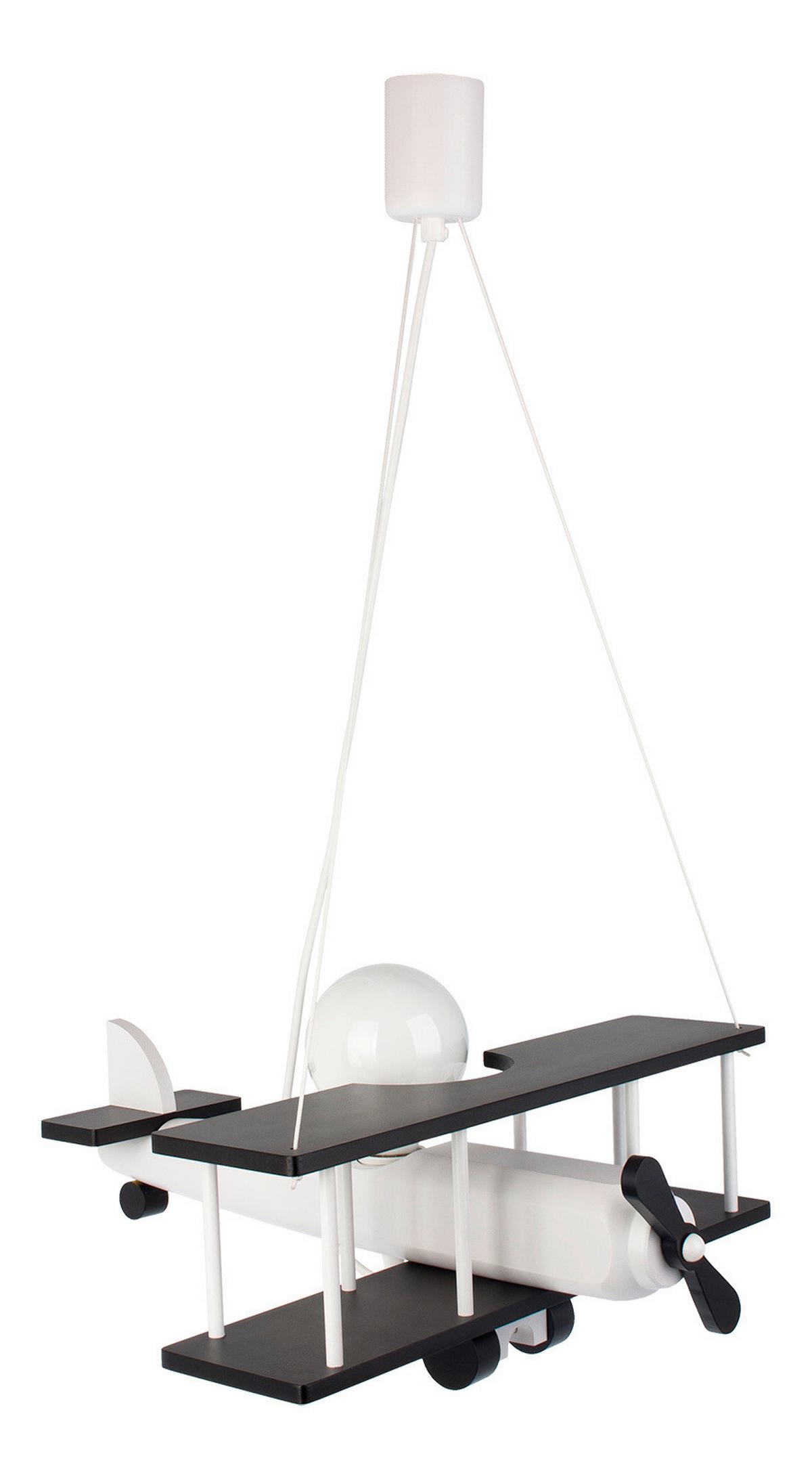 Kinderhängeleuchte Flugzeug H: 75 Cm 1-Flammig - Schwarz/Weiß, KONVENTIONELL, Holz (42/45/75cm)