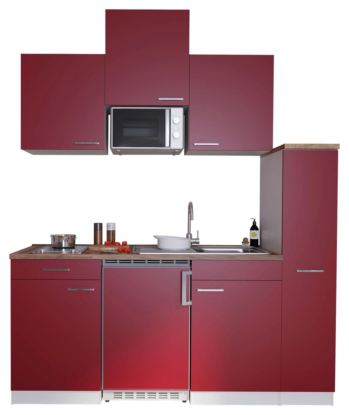 Küchenzeile Economy M. Geräten 180 Cm Rot/nussbaum Dekor - Rot/Nussbaumfarben, Basics, Holzwerkstoff (180/200/60cm) - Respekta
