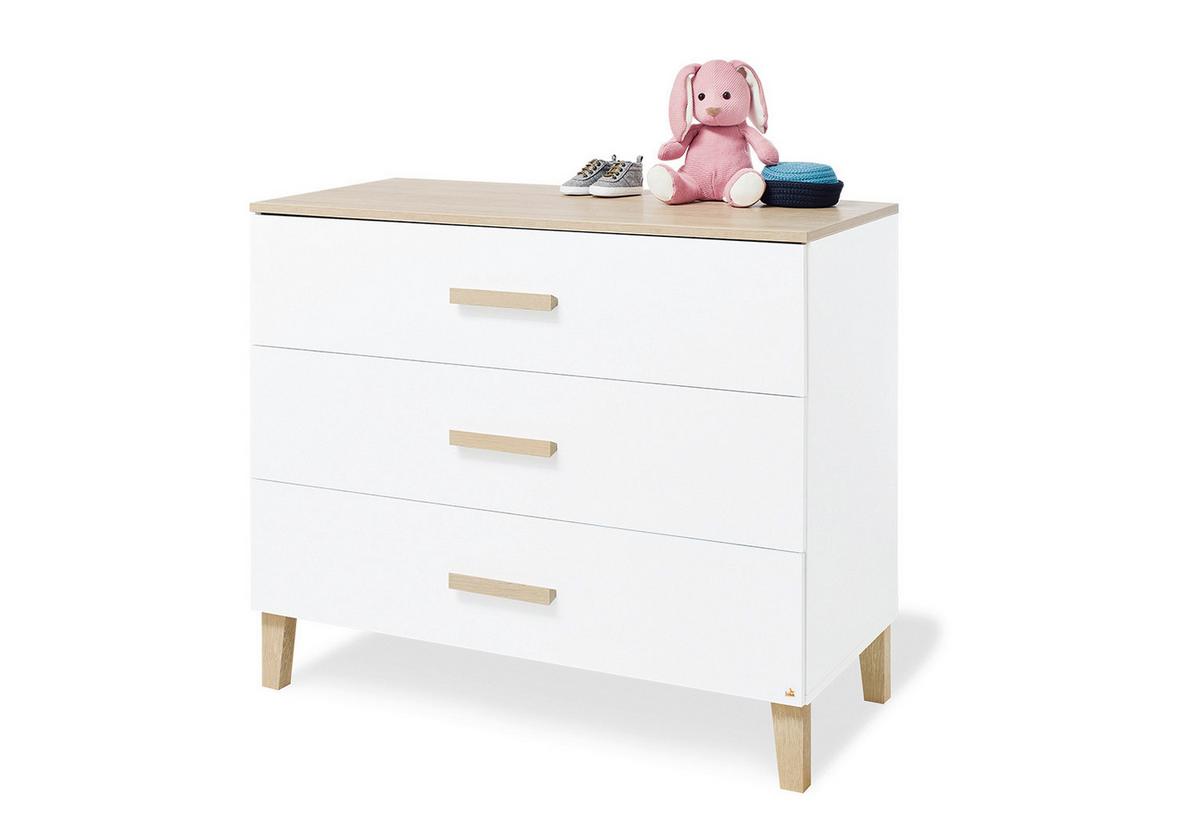 Babyzimmer 3-Teilig. weiß/Natur - Eichefarben/Weiß, Basics, Holzwerkstoff - Pinolino