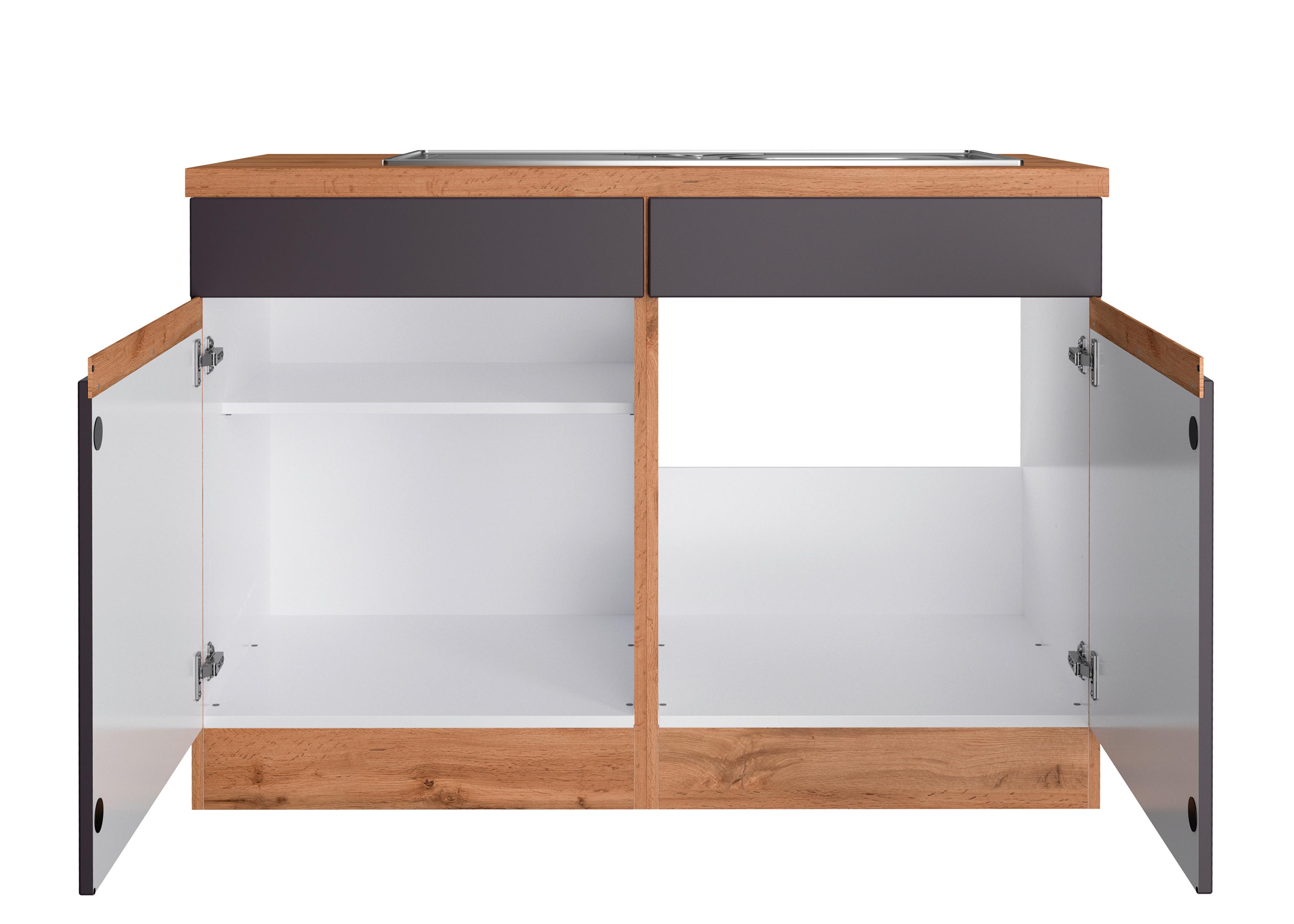 Spülenschrank Mit Spüle Turin B: 120cm Grau/Wotaneiche Dekor - Eiche Wotan/Grau, Design, Holzwerkstoff (120/86/60cm) - Held