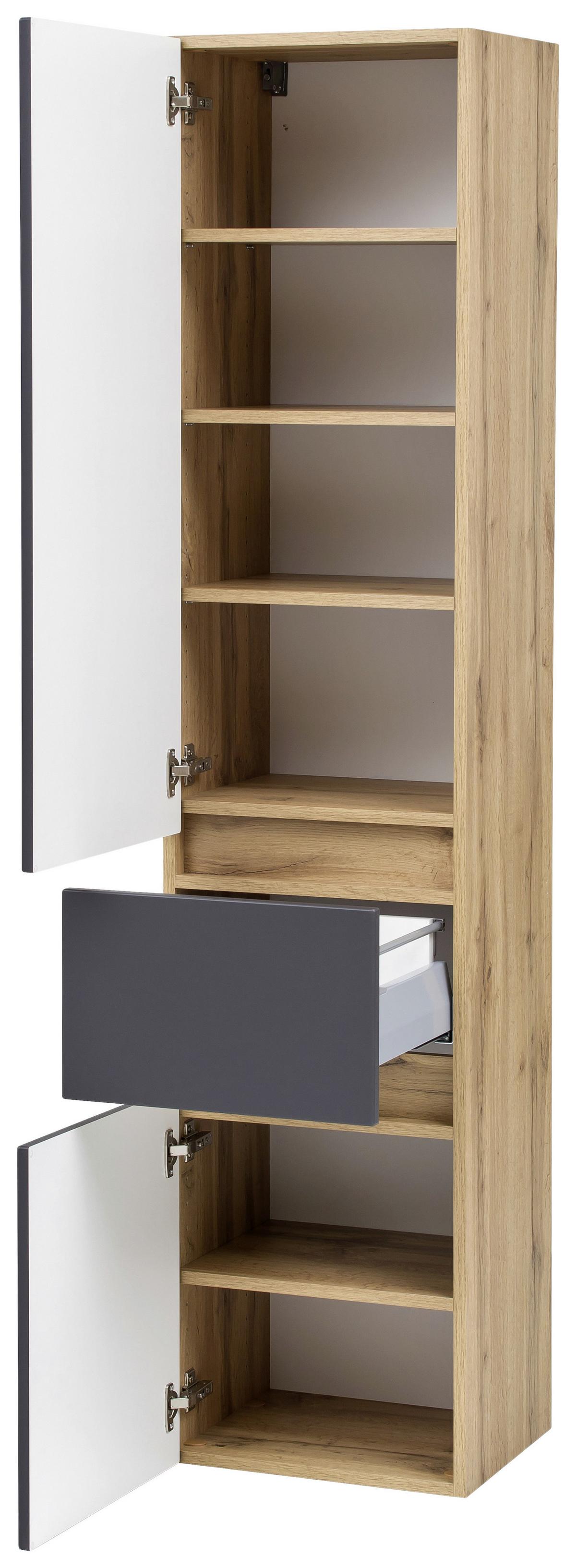 Hochschrank Kopenhagen B: 40 cm Grau/Eiche Dekor - Eichefarben/Silberfarben, KONVENTIONELL, Holzwerkstoff (40/180/35cm) - Held