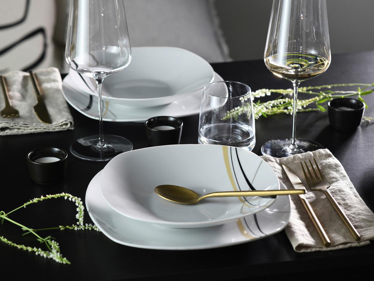 Speisetellerset Square City Line, 18--Teilig., Grau, Weiß - Weiß/Grau, Trend, Keramik - Creatable
