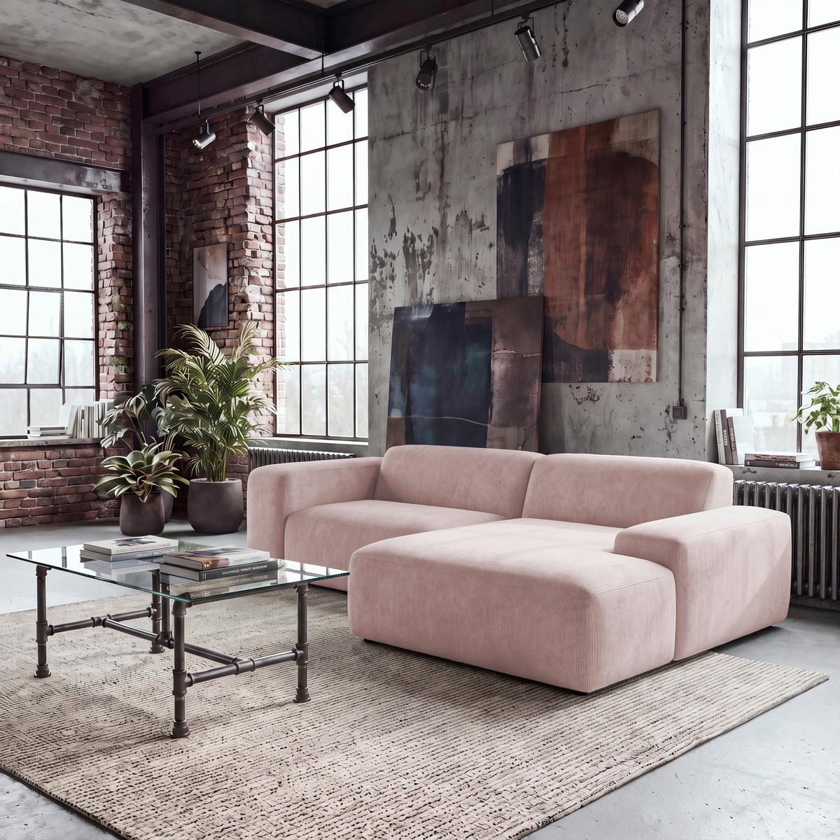ECKSOFA Hannah Rosa 252x170 cm - Schwarz/Rosa, Design, Textil (252/170cm) - MID.YOU