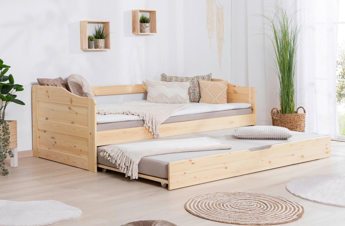 Ausziehbett Echtholz Massiv 90x200 Melinda, Kiefer - Kieferfarben, Natur, Holz/Kunststoff (90/200cm) - MID.YOU