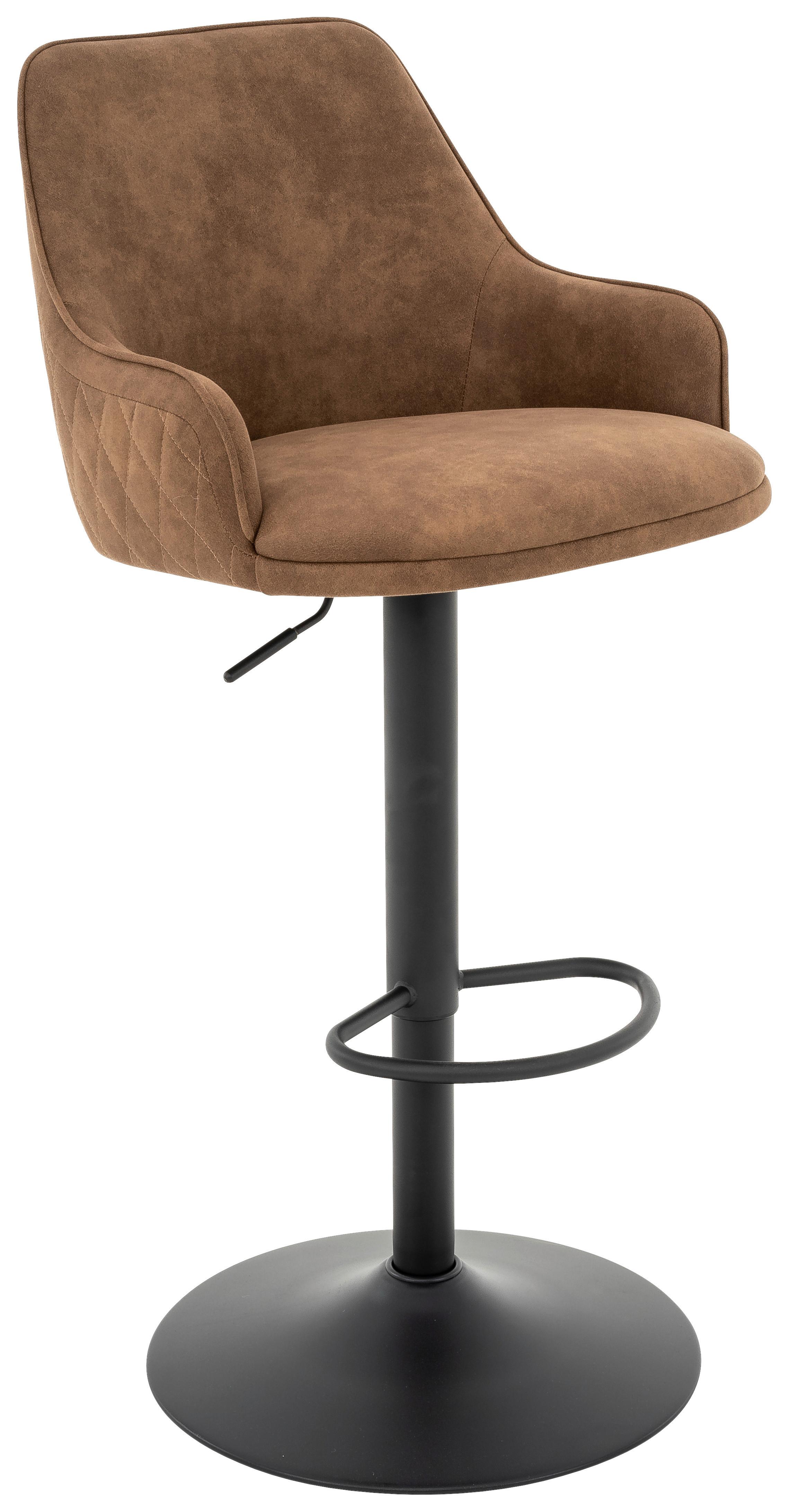 Barhocker höhenverstellbar mit Lehne Weda Webstoff Braun - Schwarz/Braun, KONVENTIONELL, Textil/Metall (50/90-111/51cm) - MID.YOU