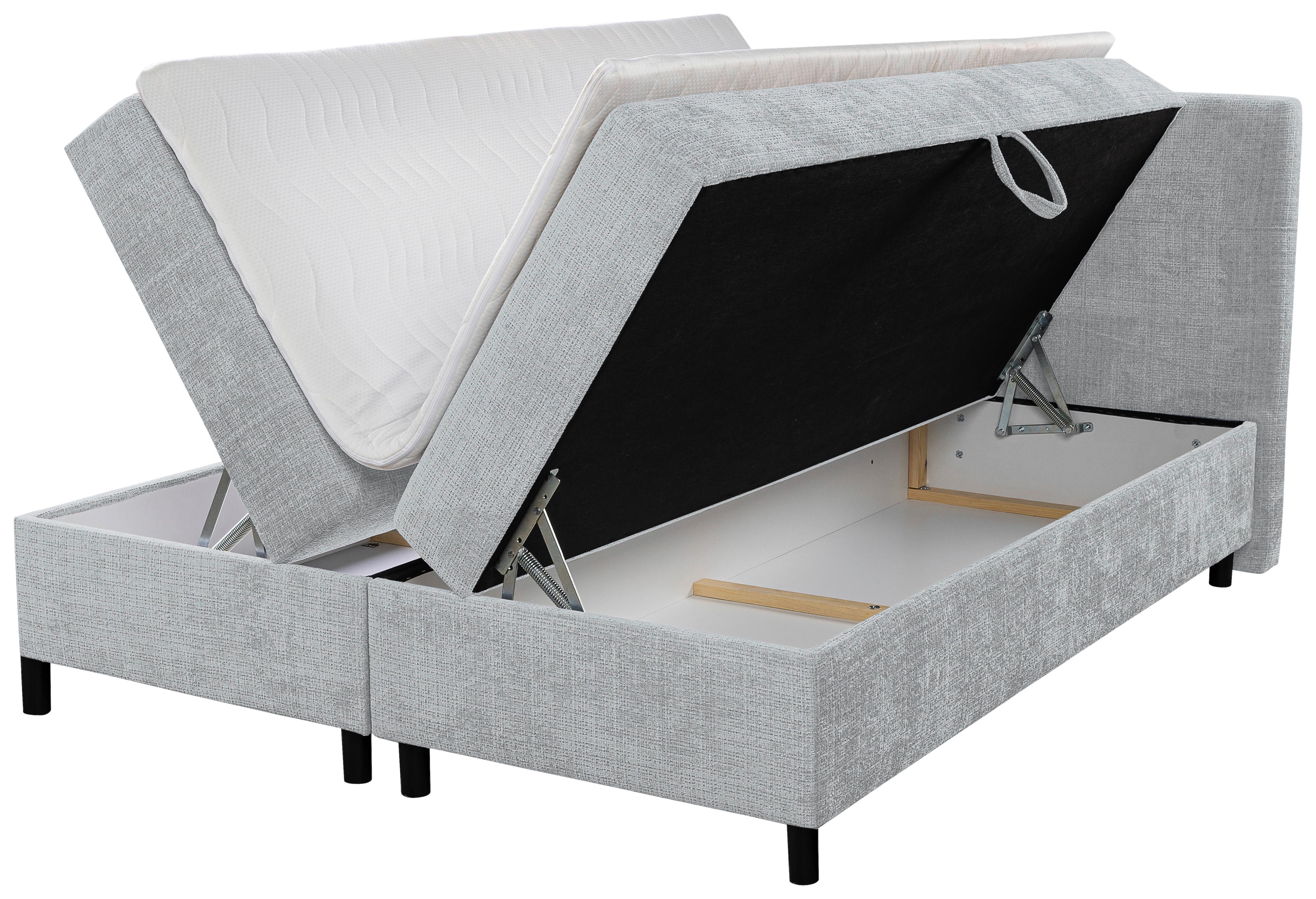 Boxbett mit Bettkasten Haga Hellgrau 180x200 cm - Hellgrau/Schwarz, MODERN, Holz/Kunststoff (180/200cm) - MID.YOU