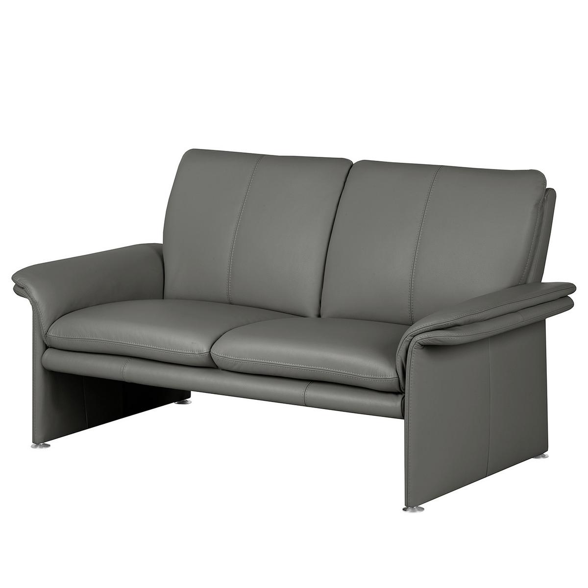 2-Sitzer-Sofa Comodo Echtleder Anthrazit B: 164 cm - Anthrazit/Silberfarben, Design, Leder (164/90/88cm) - Livetastic