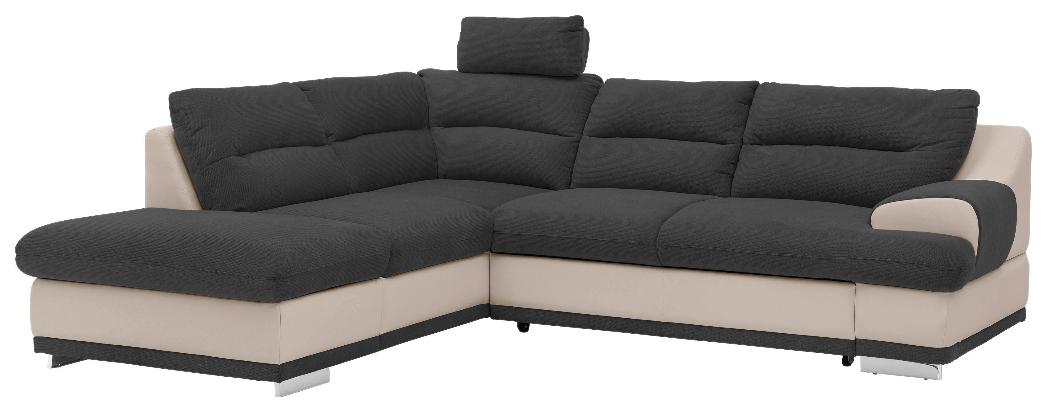 Ecksofa mit Schlaffunktion & mit Bettkasten Seaside Schwarz/Sandfarben - Sandfarben/Chromfarben, KONVENTIONELL, Textil (217/264cm) - MID.YOU