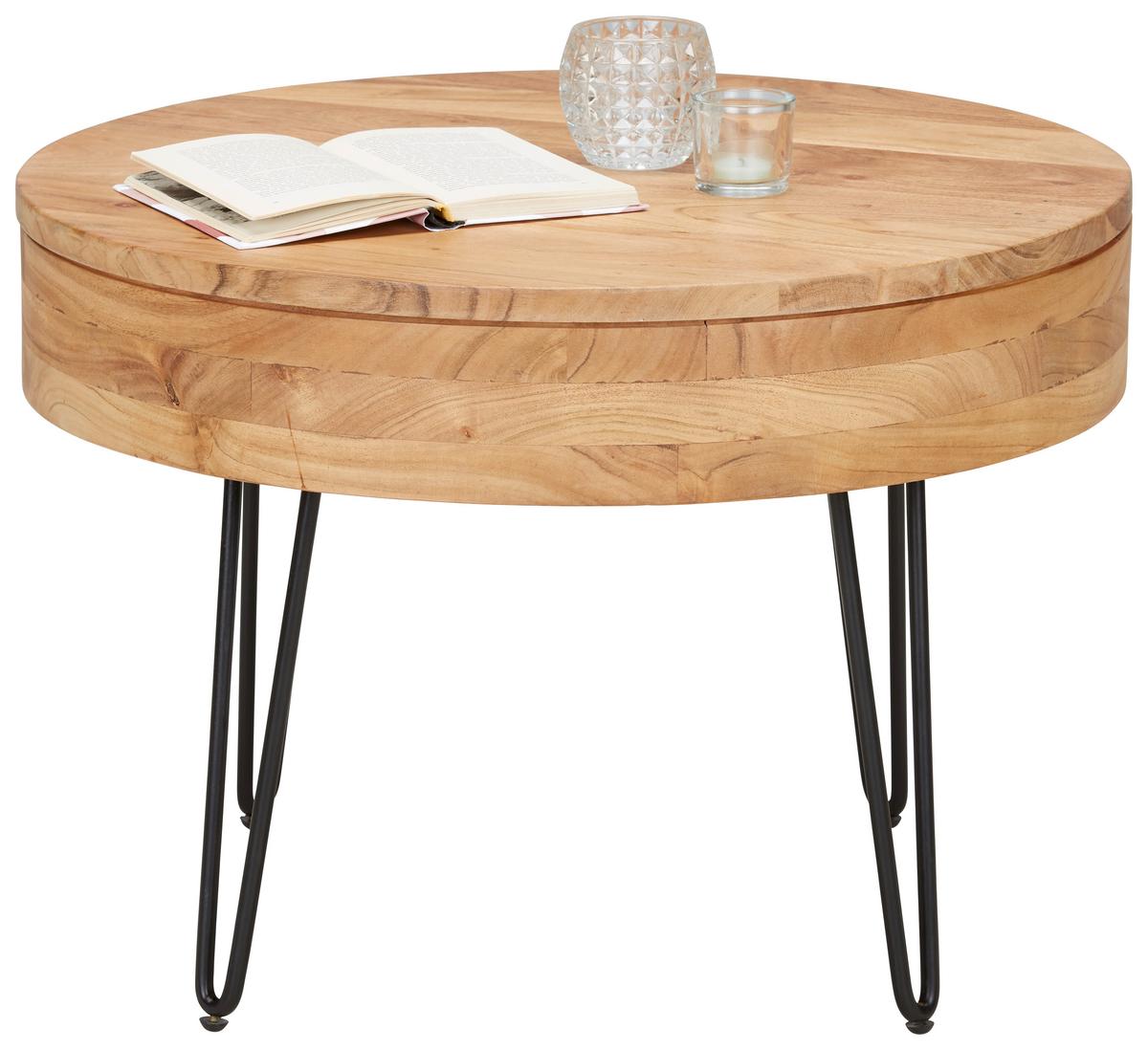 KONFERENČNÍ STOLEK STAN - černá/barvy akácie, Lifestyle, kov/dřevo (70/70/50cm) - Zandiara