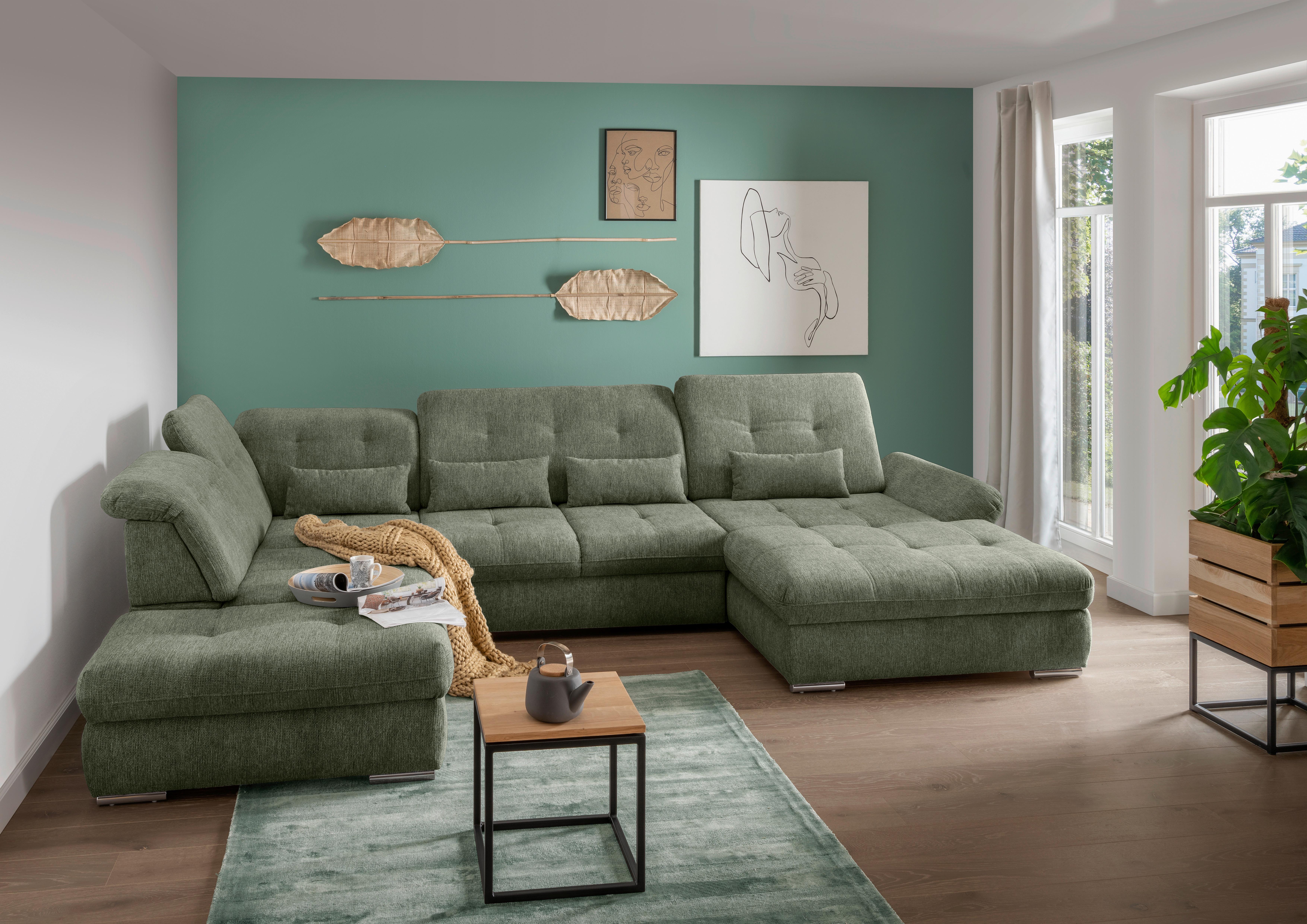 Wohnlandschaft Dalida Dunkelgrün U: 254x376x195 Cm - Chromfarben/Dunkelgrün, MODERN, Textil (254/376/195cm) - Livetastic