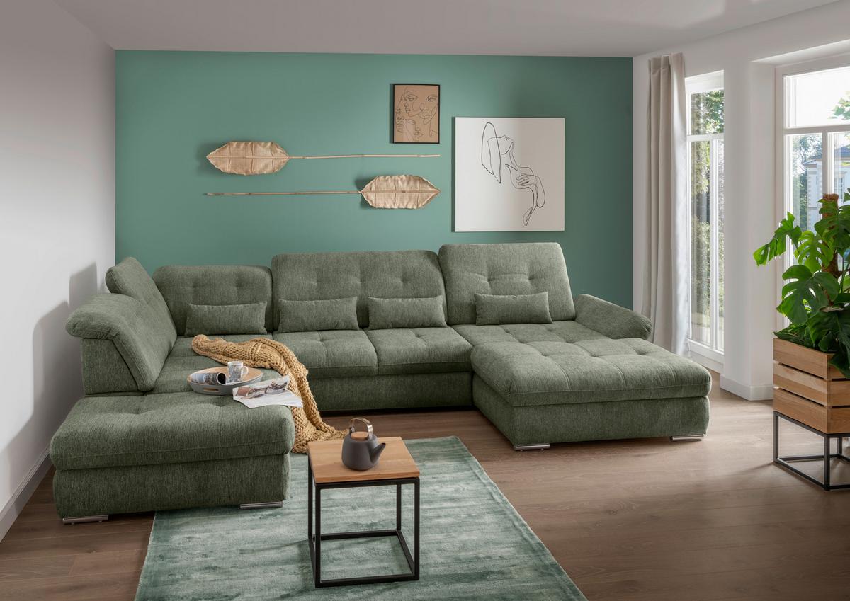 Wohnlandschaft Dalida Dunkelgrün U: 254x376x195 Cm - Chromfarben/Dunkelgrün, MODERN, Textil (254/376/195cm) - Livetastic