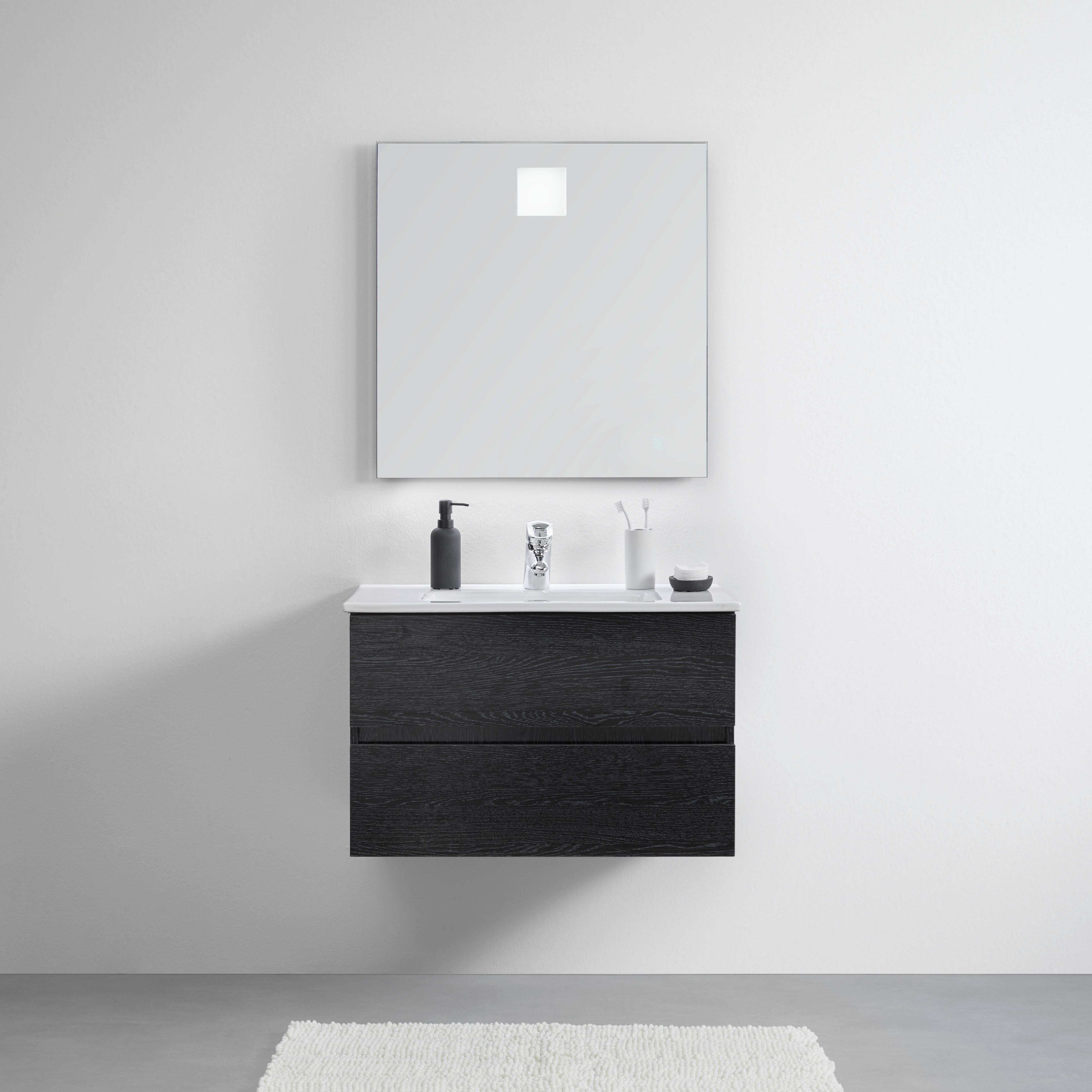 Skříňka s umyvadlem a LED zrcadlem MATTEO - bílá/černá, Moderní, kompozitní dřevo/keramika (76/50/46,5cm) - Livetastic