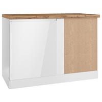 Eckunterschrank Monza B: 120 cm Weiß/Eiche Dekor - Weiß Hochglanz/Eiche Wotan, LIFESTYLE, Holzwerkstoff (120/86/60cm) - Held