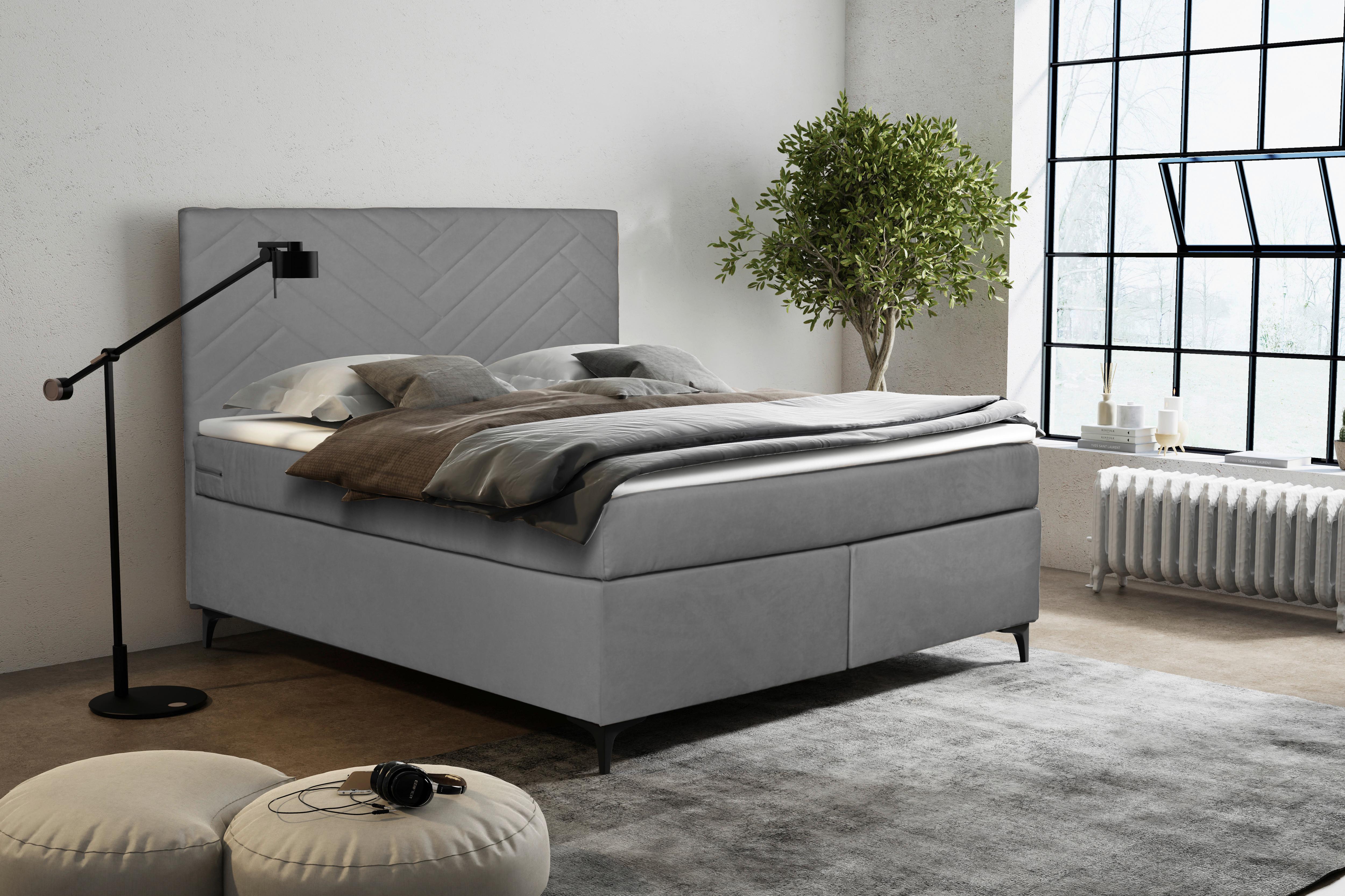 Boxspringbett Mit Topper 140x200 Cm Evan - Graubraun/Schwarz, Basics, Holz/Textil (140/200cm) - P & B