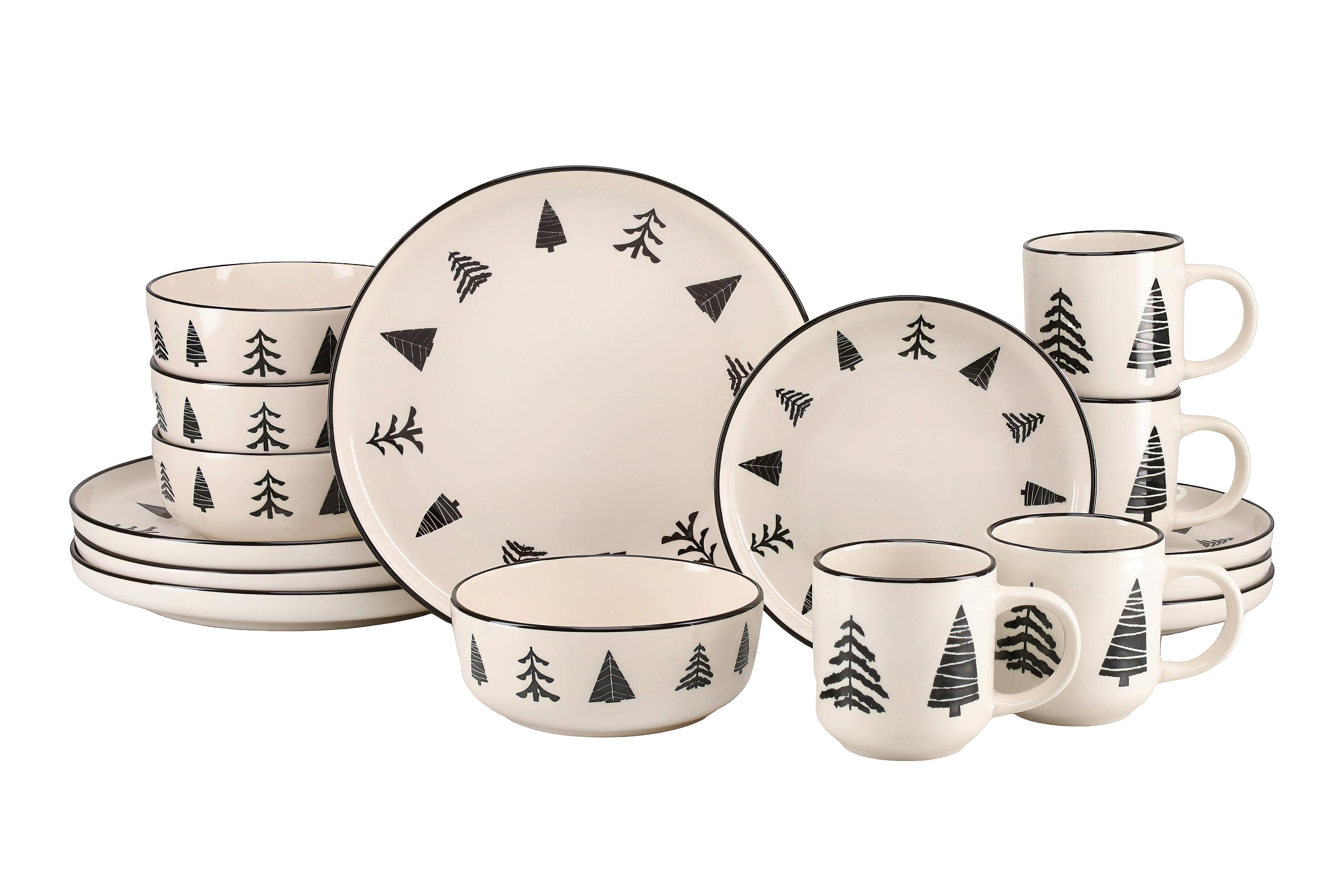Kombiservice 16 tlg. Steingut, Schwarz/Weiß - Schwarz/Weiß, Basics, Keramik - Creatable