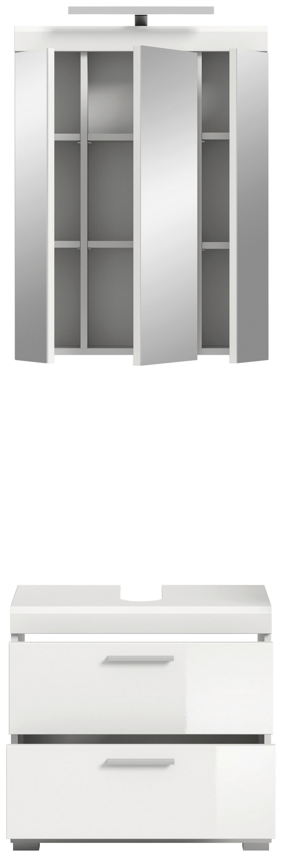 Badezimmer Scout Weiß B: 60 cm - Weiß Hochglanz/Silberfarben, MODERN, Glas/Holzwerkstoff (60cm) - MID.YOU
